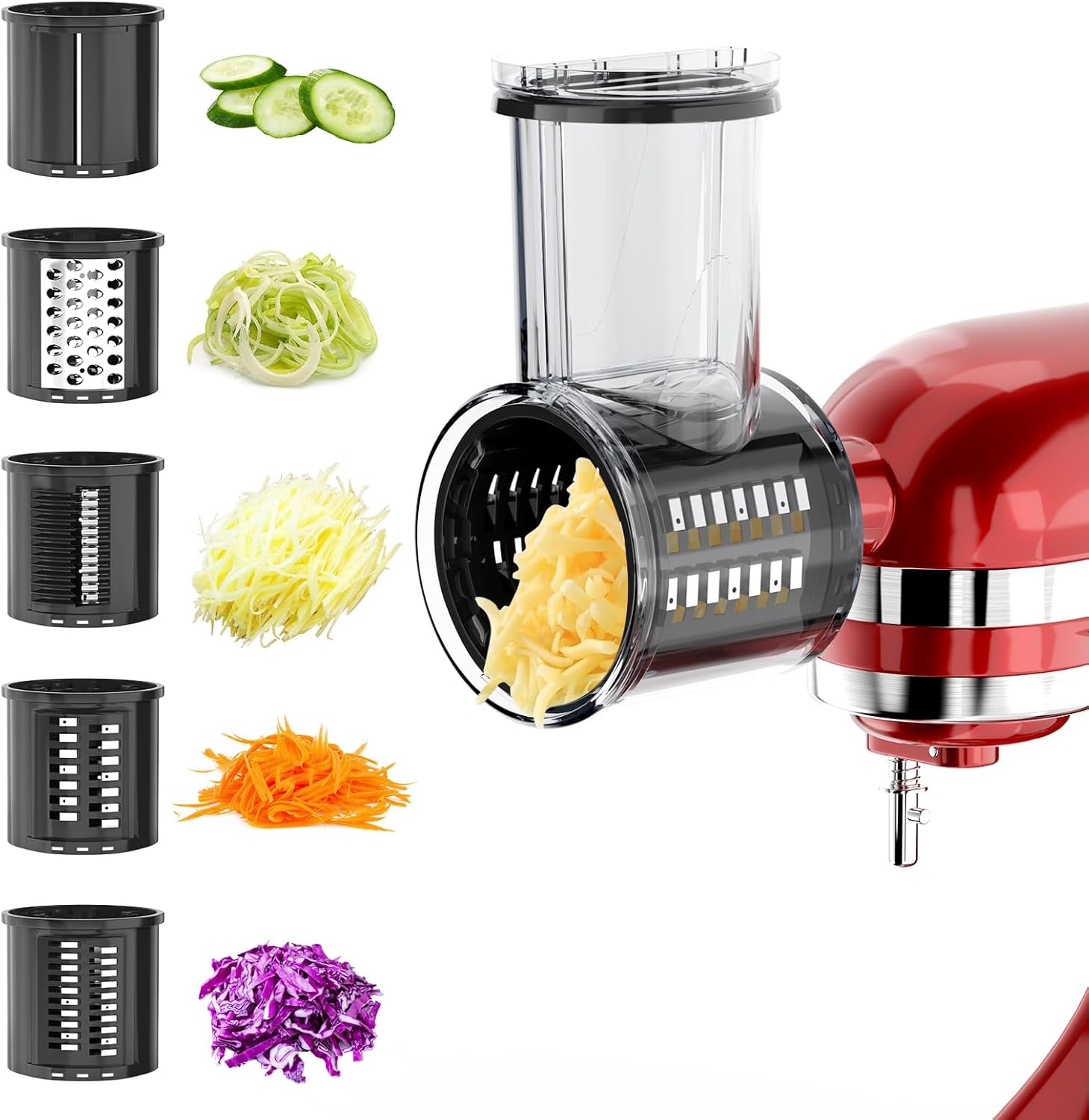 Slicer Shredder Attachment for KitchenAid Stand Mixer with 4 Blades, Cheese Grater Attachment, Fresh Prep Slicer, Bigger Vegetable Salad Maker Accessories for Kitchenaid