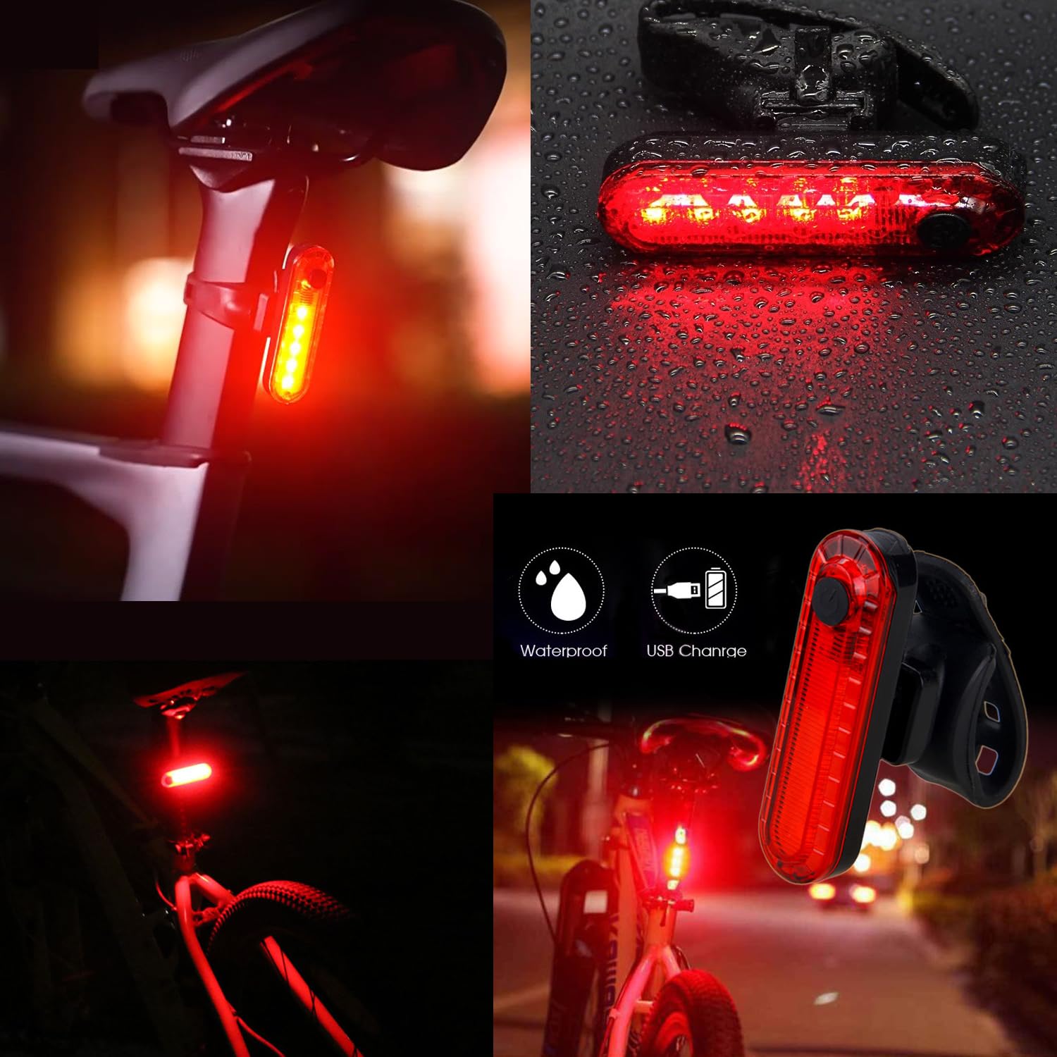 Feu arrière de vélo (2PCS),Lumière vélo Avant et Arrière Rechargeables par USB,Rotatif à 360° 2200mah Phare de vélo et Feux arrière pour vélo, étanche Lampe LED pour Vélo, VTT, VTC, Bicyclette, etc