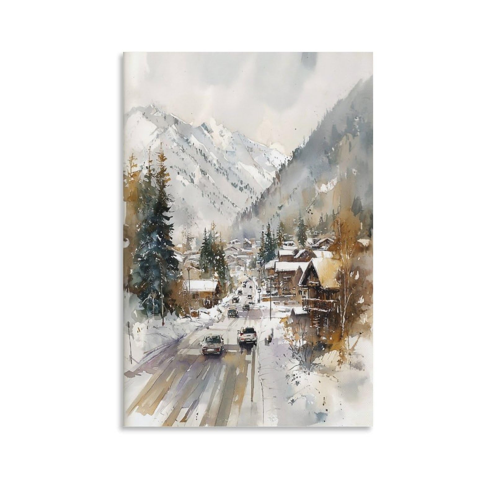 LCYNNH Breckenridge Colorado Watercolor Print Ski Town Wall Art 20x30inch(50x75cm) Print Home Bedroom Office Living Room Decor Canvas