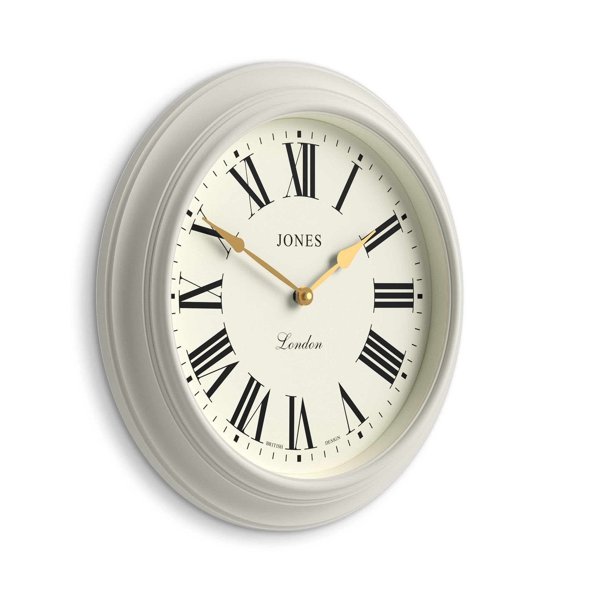 Jones Clocks® Supper Club wall clock | Large classic round clock | 40cm | Very pale grey | Roman numerals | Traditional design ideal for kitchen or living room