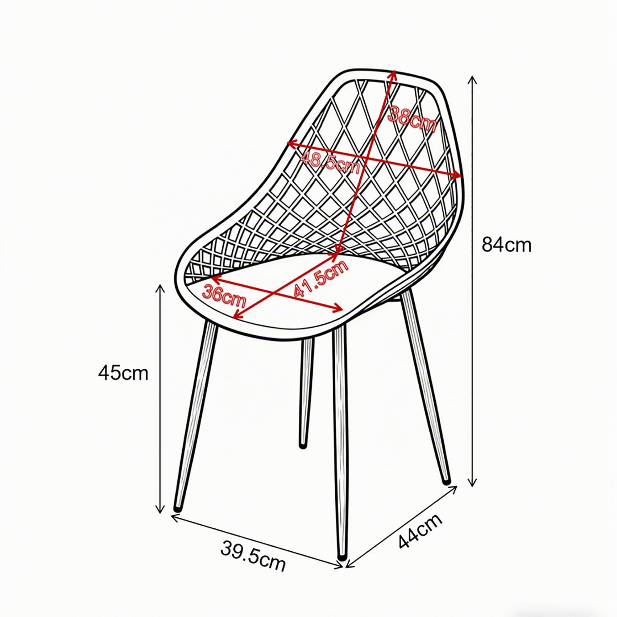 Lot de 4 chaises de bistrot avec Assise en polypropylène et Cadre en métal pour Balcon, pelouse et Bord de Piscine, Blanc