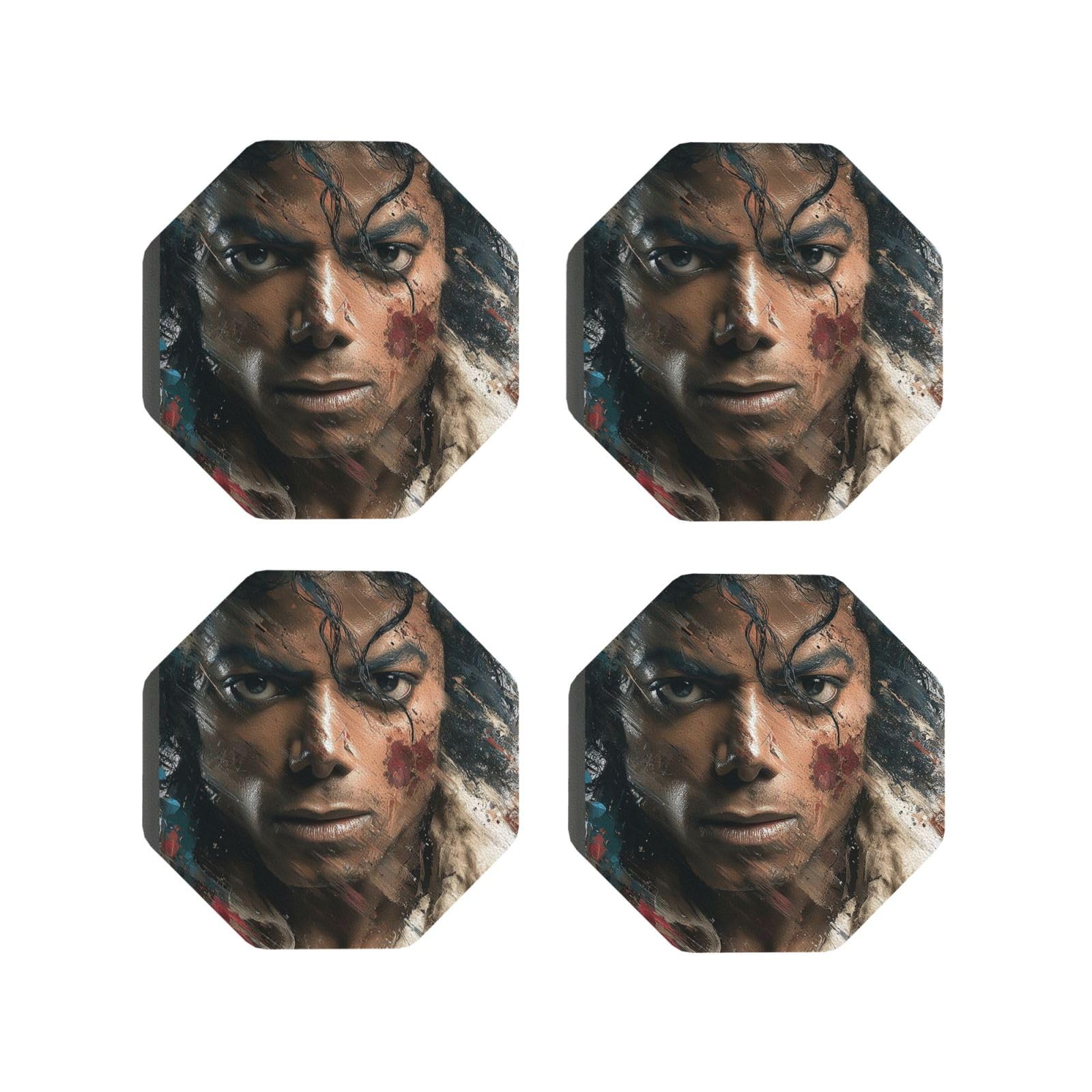 Coasters Set of 4 Round Leather Coaster Quick-Dry Drink Michael Jackson Coasters for Desk Absorbent Mugs Pads Tabletop Protection Pad Heat Resistant Coffee Cup Mat for Kitchen Bar