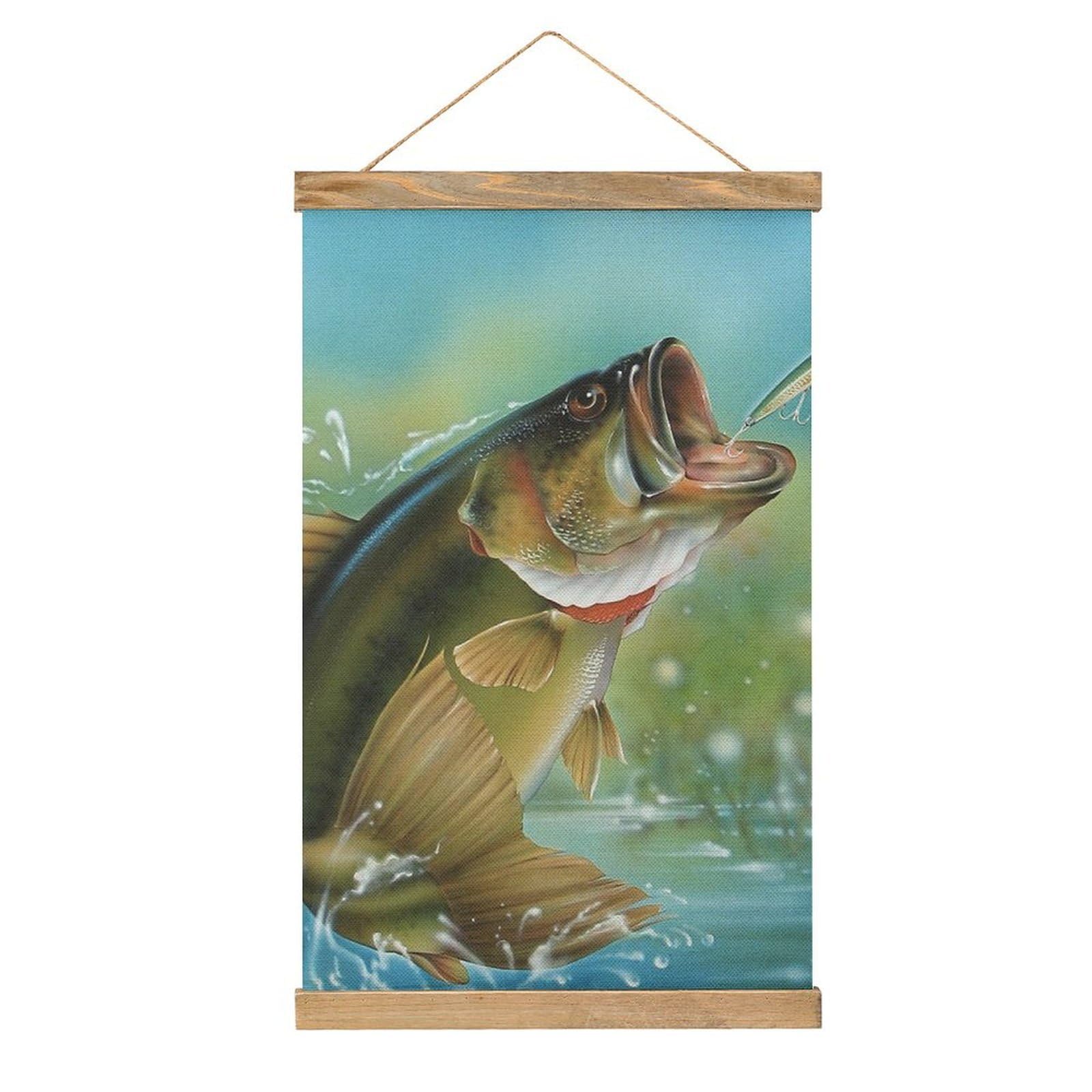 CGSBNGHA Bass Fishing Wall Art Prints Linen Hanging Painting Scroll Paintings Pictures Decor for Home