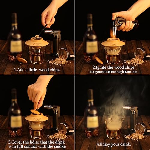 Miniatura 2 de Kit de ahumador de whisky, kit de ahumador de cóctel con antorcha, kit de ahumador de bourbon a la antigua, 4 sabores de chips de madera, kit de