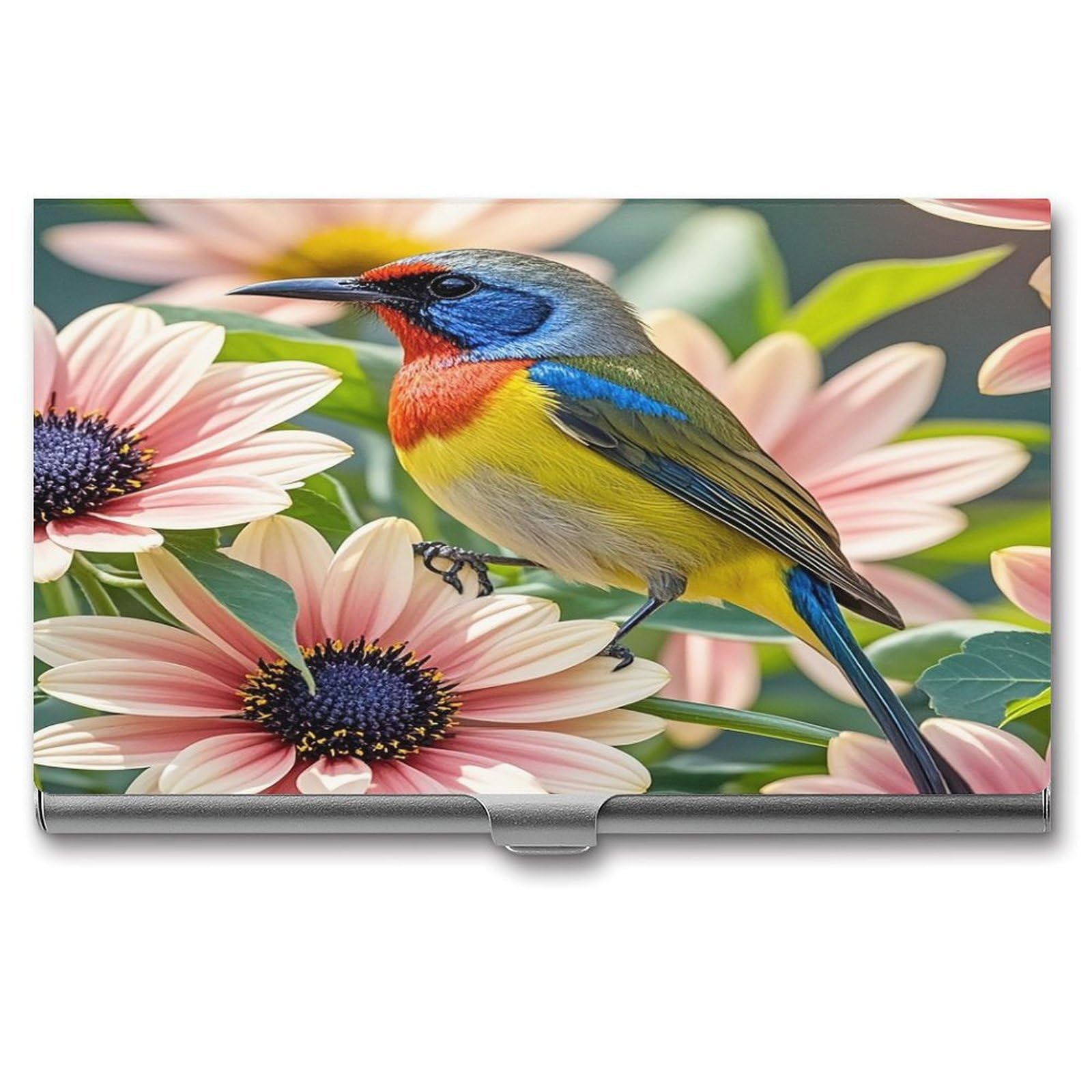 FekiLoot Flowers And Birds Business Card Holder Aluminum Alloy Business Card Case Convenient to Carry Business Card Dispenser for Men Women