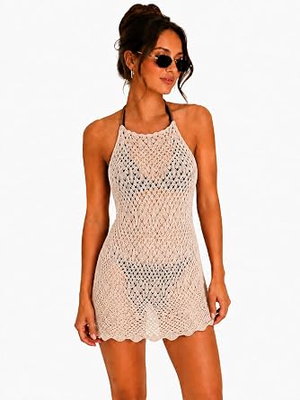 Ajurlu S rt Dekolteli Transparan Beachwear - Mini Plaj Elbisesi