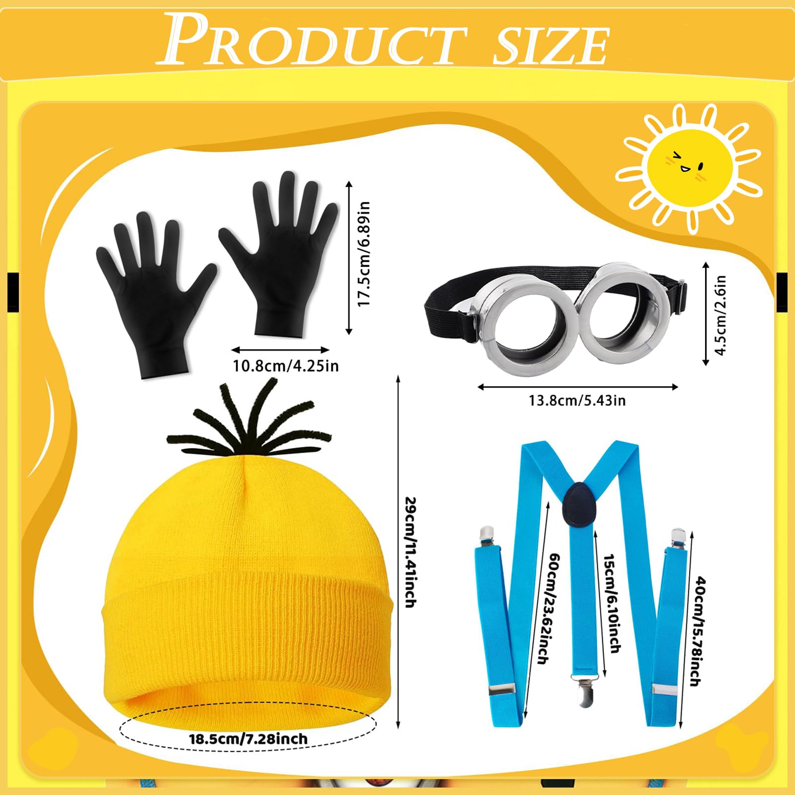 BFSYRR 4 Pcs Yellow Costume Halloween Costumes,Steampunk Goggles,Yellow Beanie,Black Gloves and Suspenders,Cute and Funny Costumes are Essential Accessories for World Book Day - Image 2