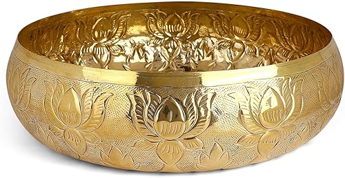 Miniatura 6 de SATVIK - Urli decorativo de latón en relieve de 9.5 pulgadas para velas flotantes, velas de té, flores, cuenco hecho a mano, festivo, indio, para el