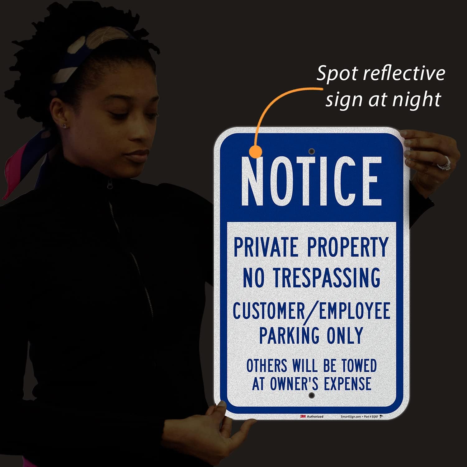 SmartSign 18 x 12 inch “Notice - Private Property No Trespassing, Customer/Employee Parking Only” Metal Sign, 63 mil Aluminum, 3M Laminated Engineer Grade Reflective Material, Blue and White, USA-Made