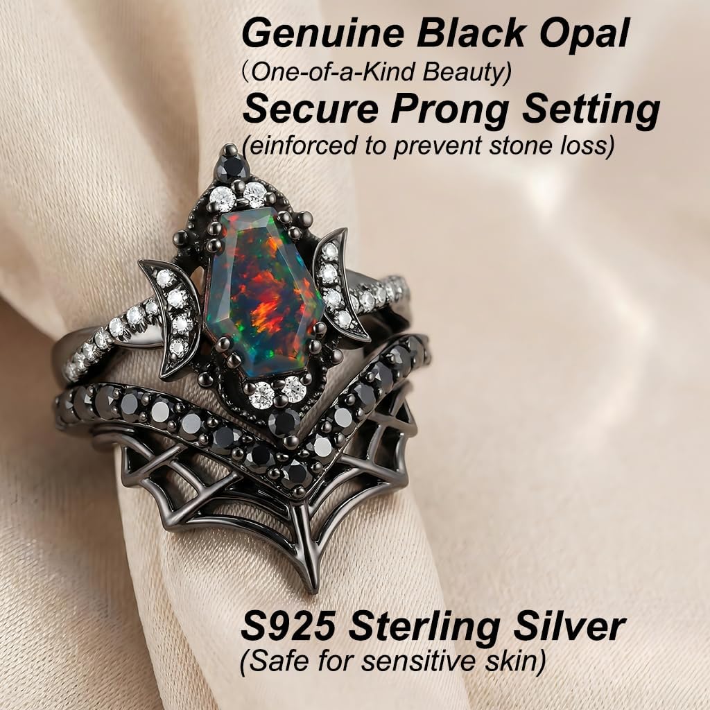 1-3CT Black Opal Rings for Women 10K /14K /18K Solid Gold Black Opal Engagement Ring Gemstone Wedding Promise Ring for Her Free Engraving