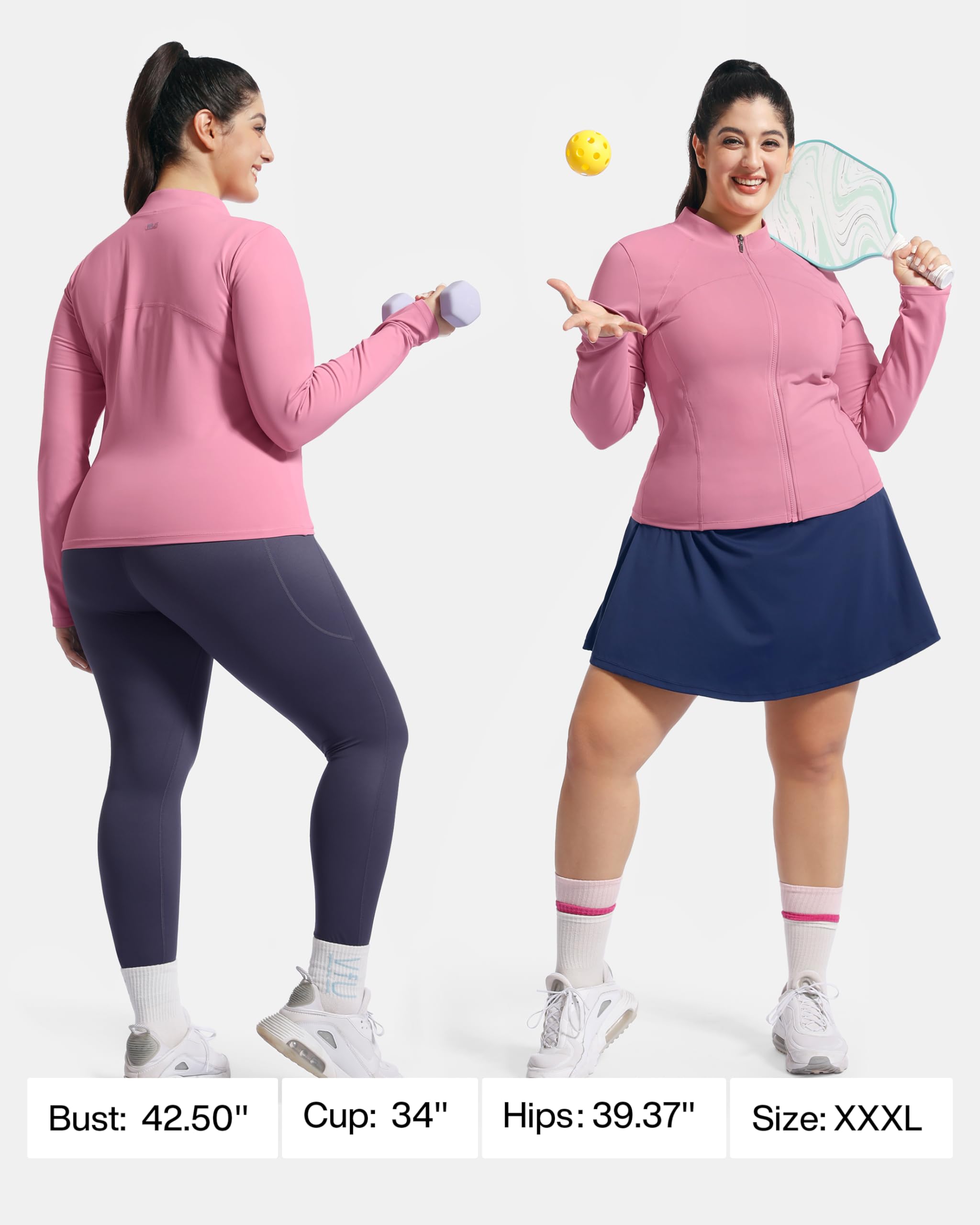 VFUS Women Athletic Plus Size Track Scrub Jacket Slim Fit Shirts Full Zip Lightweight Top Running Workout Hiking Yoga(X-Large, Briar Rose)