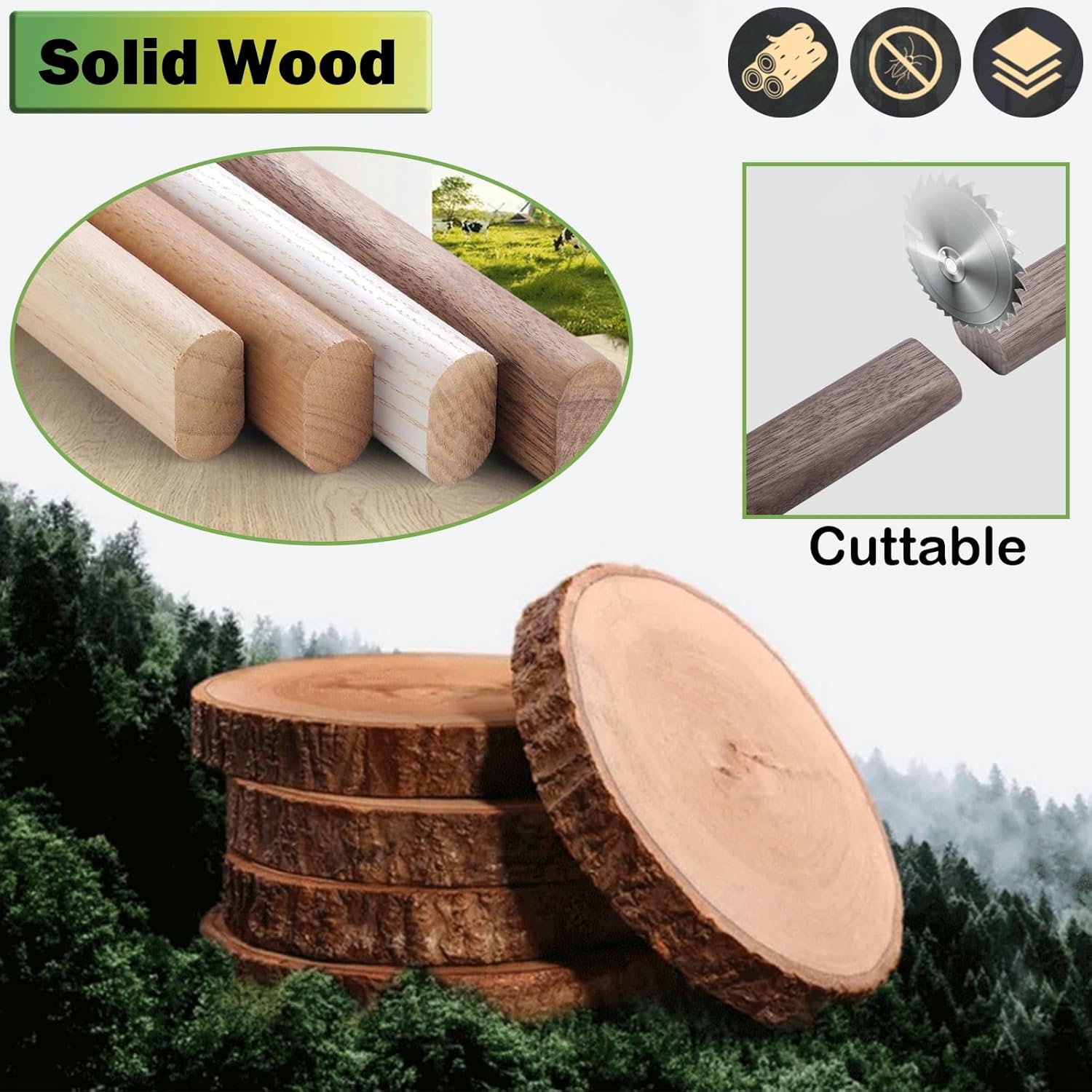 Oval-Shaped Wardrobe Closet Rod with End Supportsews, Solid Wood Doorway Curtain Rods, Clothes Hanging Pole - Cuttable