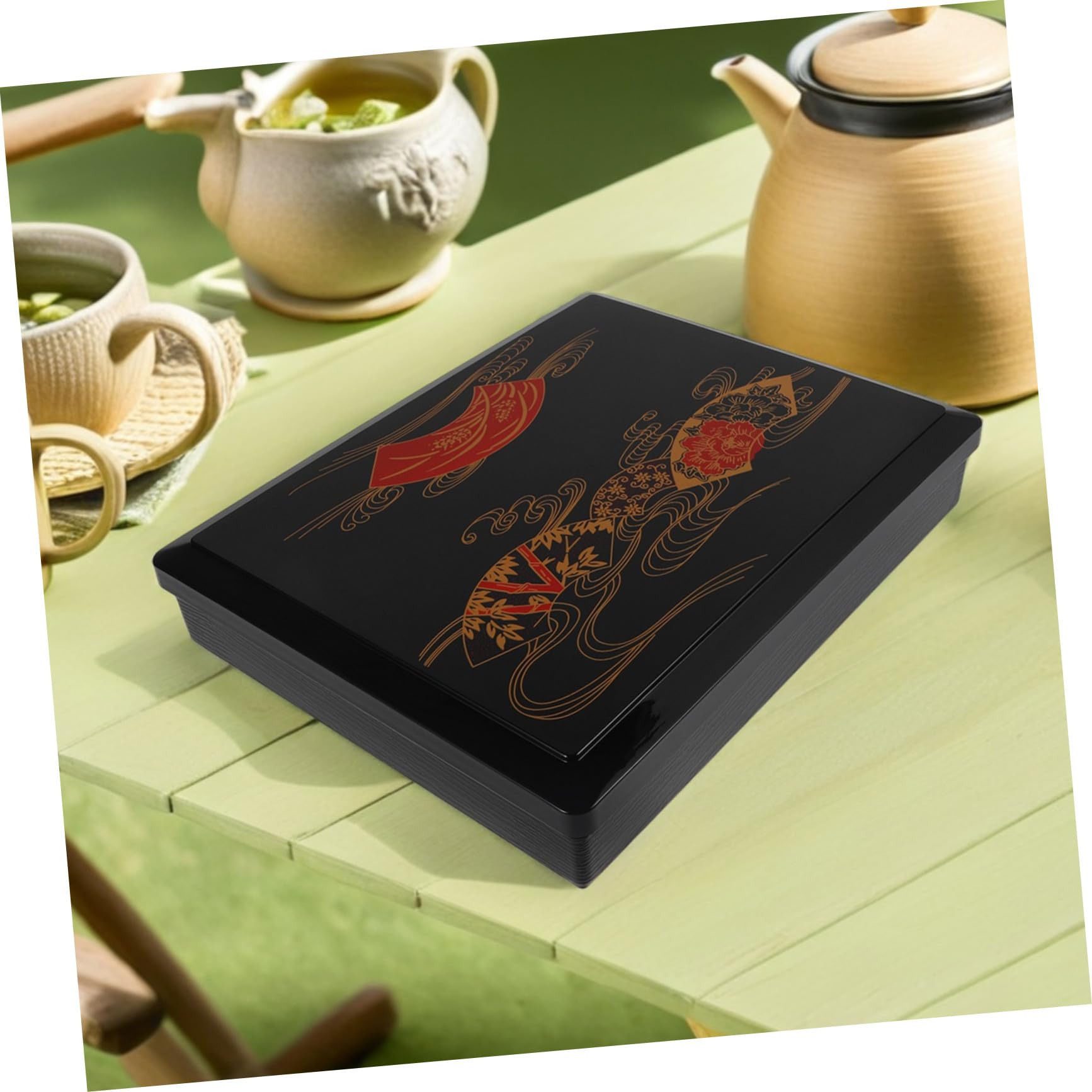 Boîte Bento Japonaise à 6 Compartiments, Plastique Réutilisable Noir