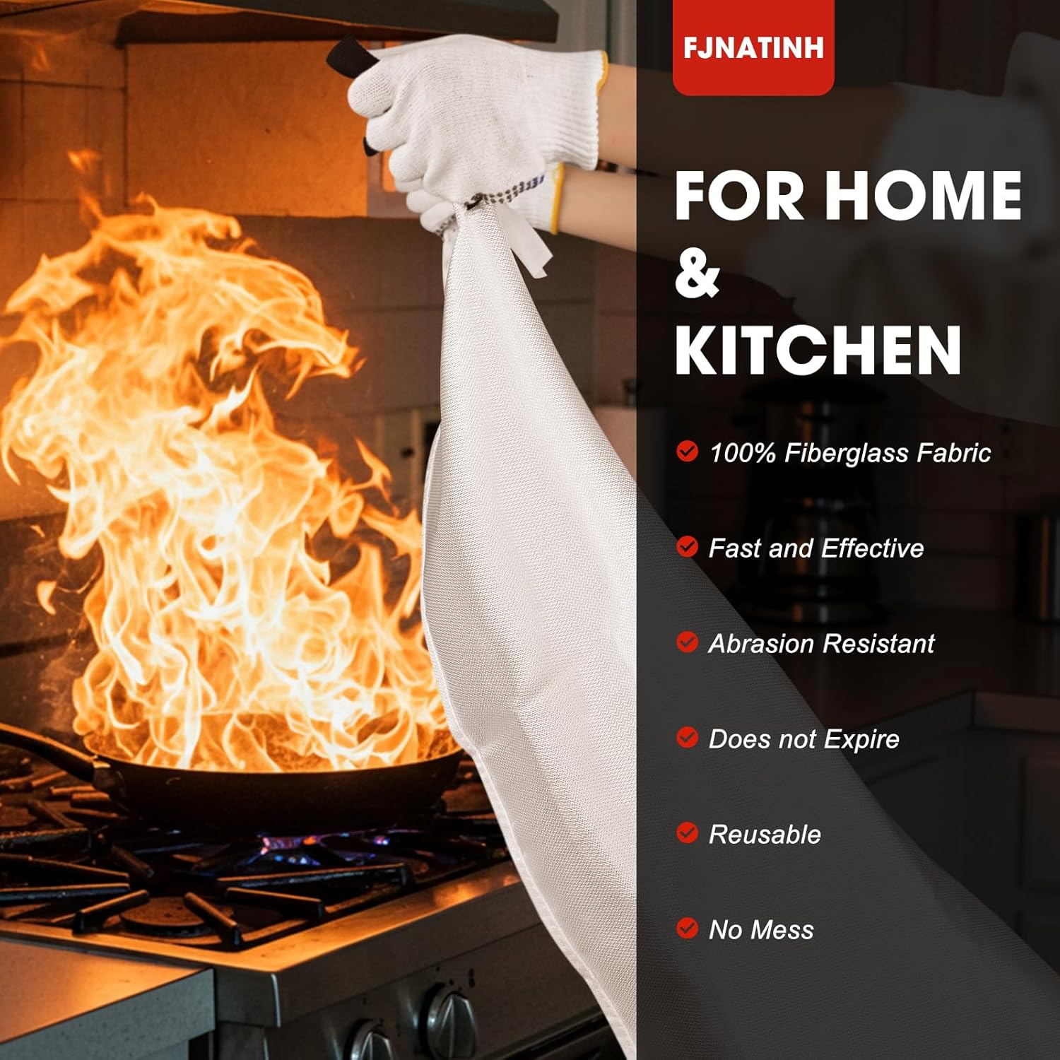 FJNATINH Fire Blankets Emergency for Home - 1 Pack 40' x 40' Fiberglass Blanket for Kitchen and Home (4) - Image 3