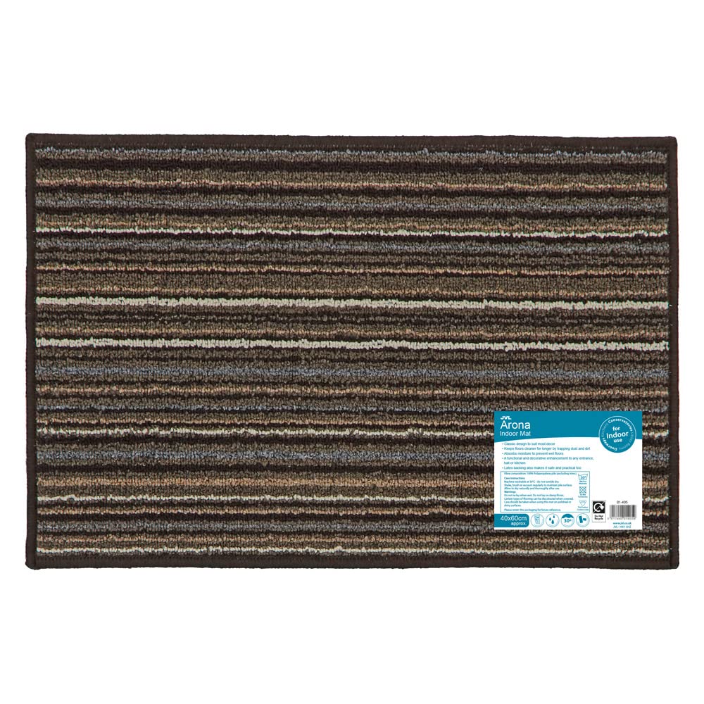 JVL Arona Machine Washable Latex Backed Doormat, 40x60cm,Brown