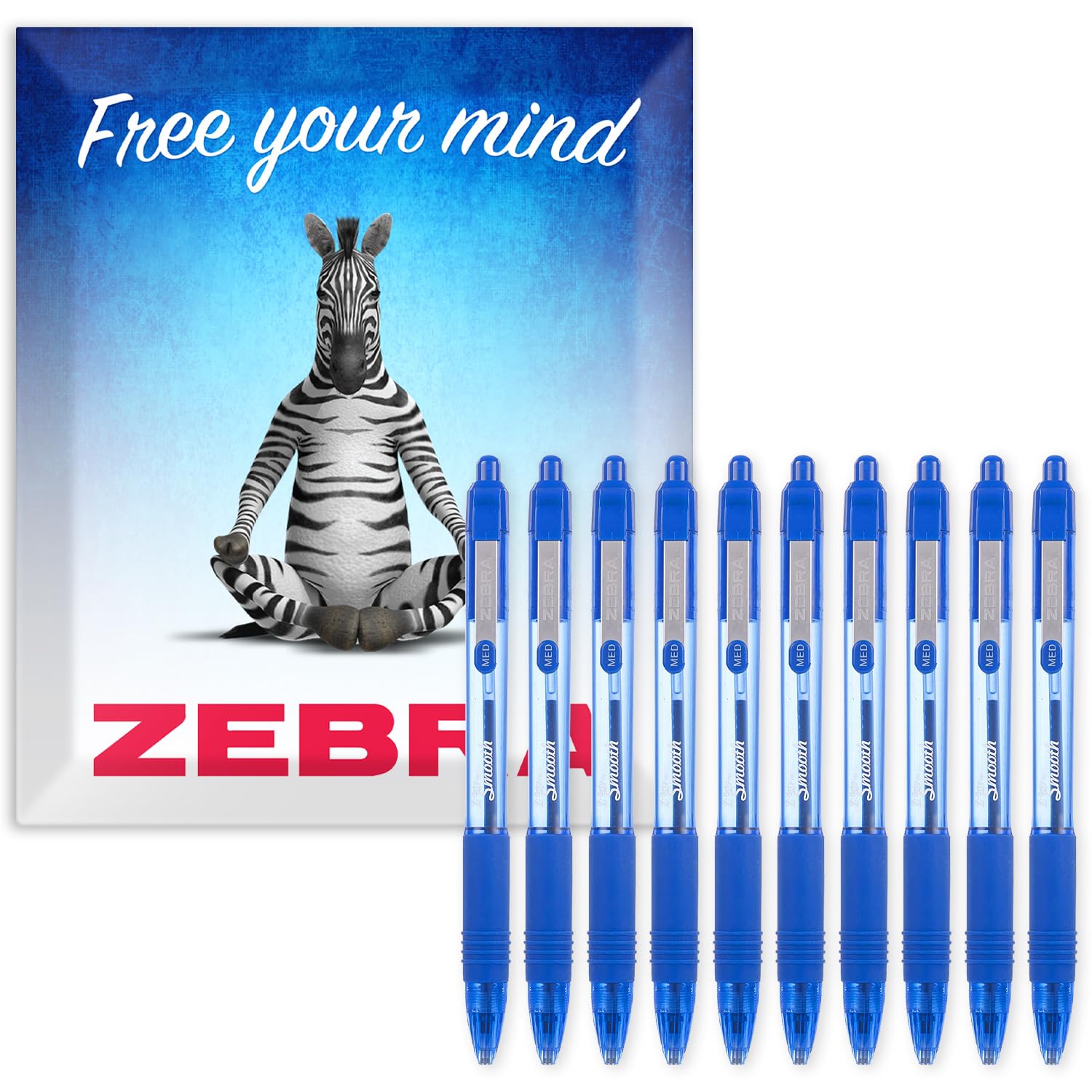 Zebra Z-Grip Smooth Ballpoint Pen - 1.0mm - Pack of 10 - in Zebra Envelope Gift Packaging (Blue)