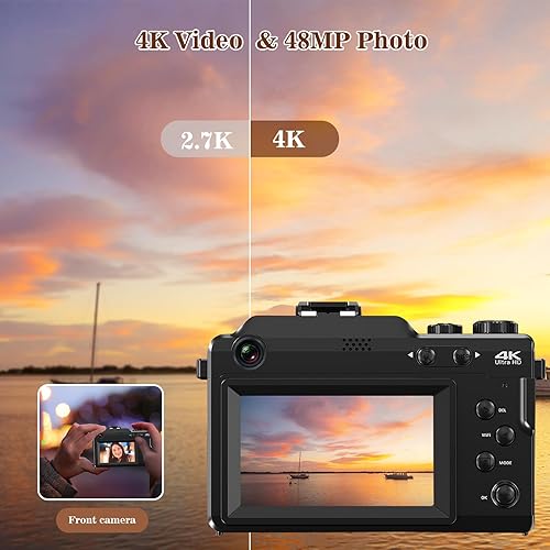 Miniatura 2 de Cámaras digitales 4K para fotografía  lovpo 56MP Autofocus Vlogging Cámara para YouTube con lente frontal y trasera, zoom 18X, cámara WiFi de punto