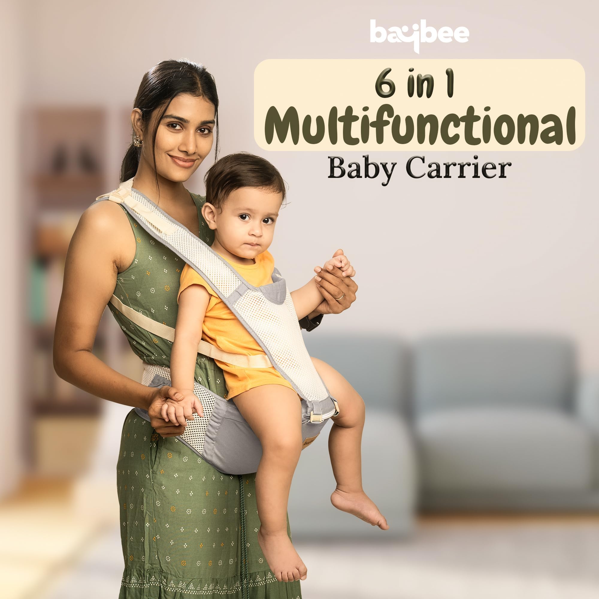 Baybee 6-in-1 Baby Carrier for Newborn | Adjustable Baby Sling Bag with Hip Seat, Stretchable Fabric & 30° Ergonomic Lumbar Support | Baby Carrying Bag for Toddler | Kangaroo Bags Style - Image 6 thumbnail