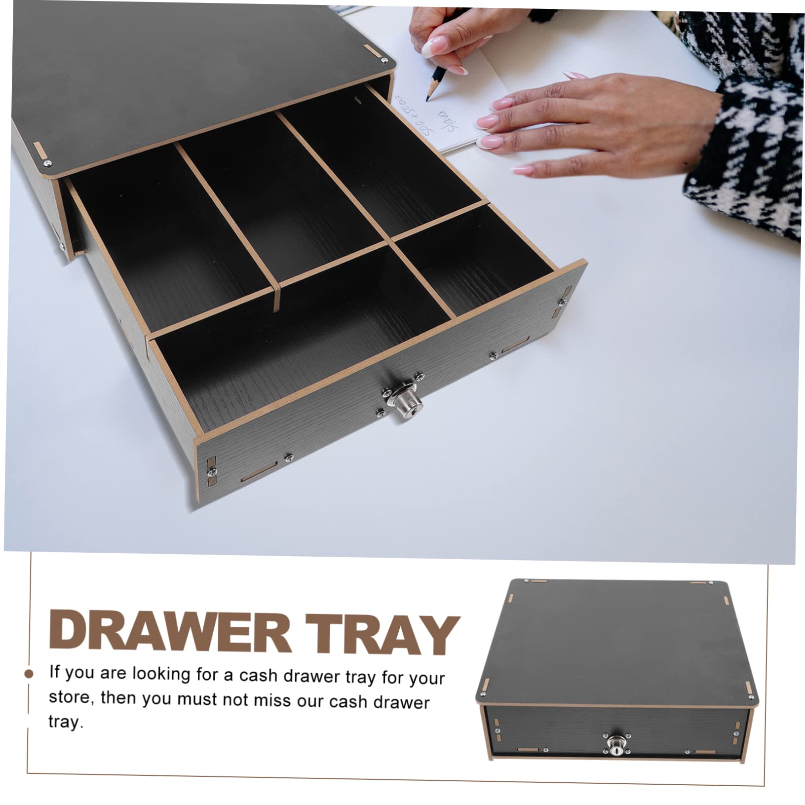 Schwarze Holz Münzbox für Kleingeld mit Mehreren Fächern und Clips zur Sicheren Aufbewahrung für Einzelhandel und Geschäfte