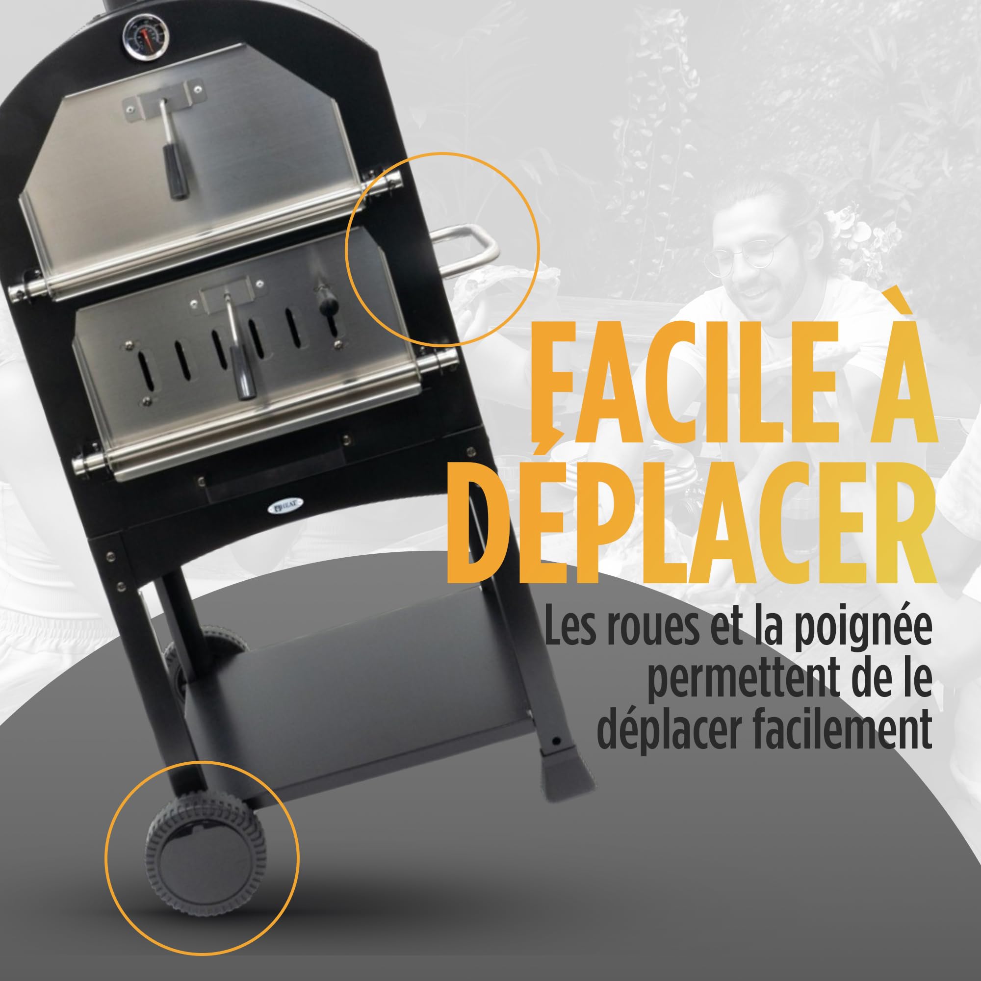 Four à Pizza HEAT Outdoor Living Ovnhus Noir Multifonctionnel Gril Barbecue Bois Charbon Briquettes Extérieur 50x36x160 cm