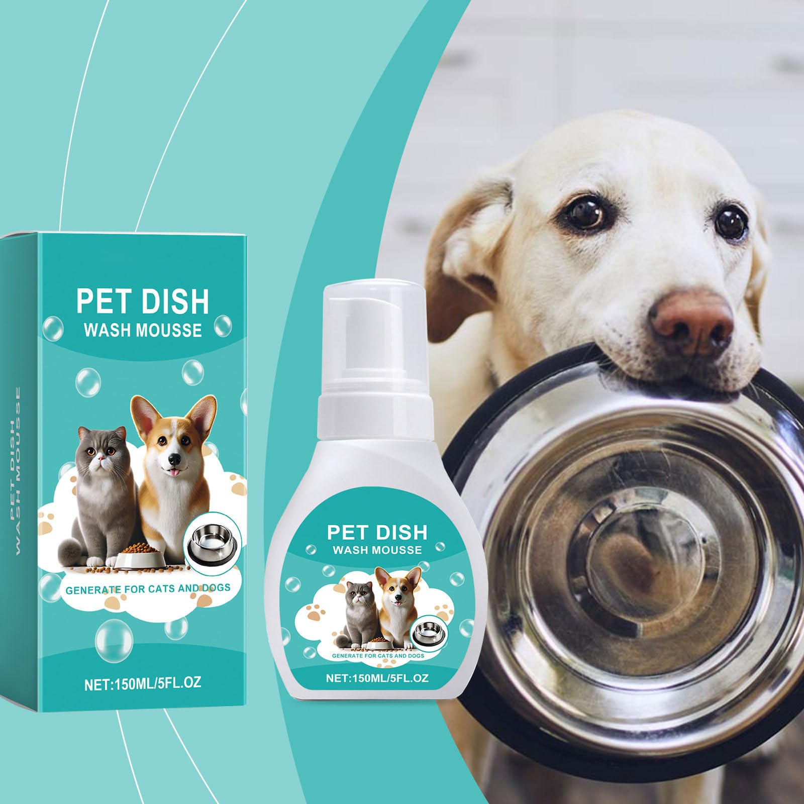 Mousse nettoyante pour gamelle pour animal domestique de 150 ml pour un usage quotidien assurant un nettoyage doux