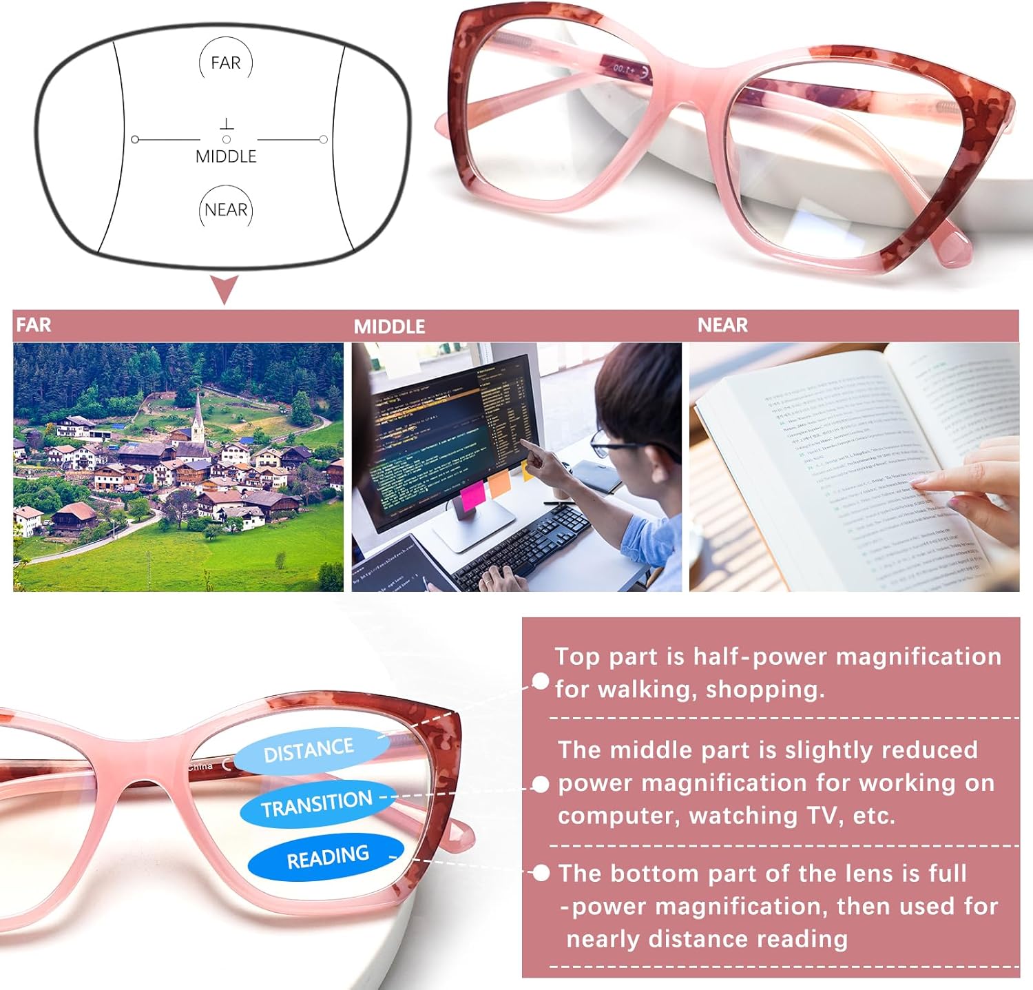 4Pack Progressive Multifocus Reading Glasses for Women Blue Light Blocking Reading Glasses Spring Hinge Readers - Image 4