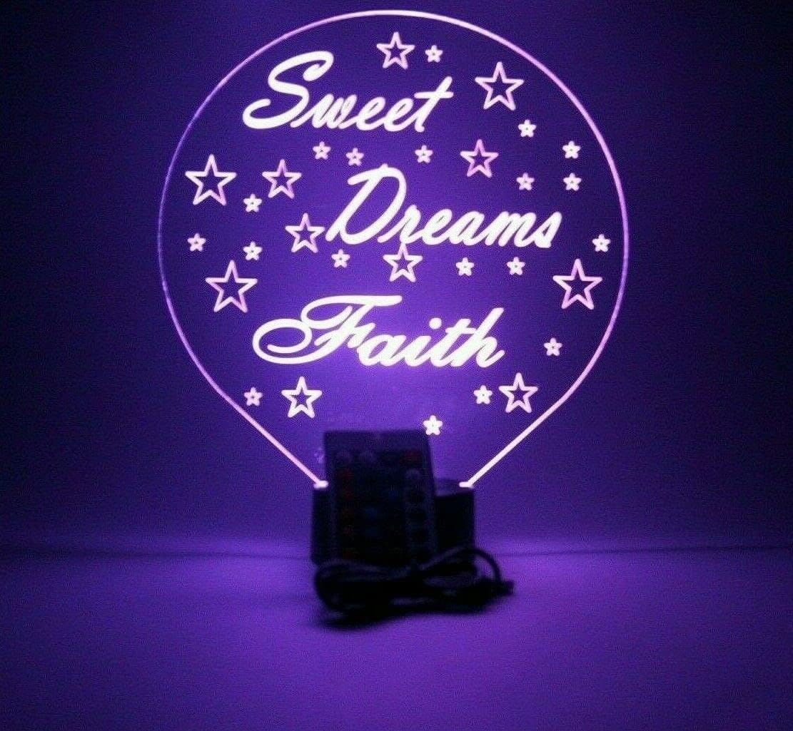 Sweet Dreams Twinkling Twinkle Stars Sky Good Night Sleep Tight Light Up Table Lamp LED Personalized Free Engraved Children's Loving - It's Wow, 16 Color Changing Options with Remote Gift