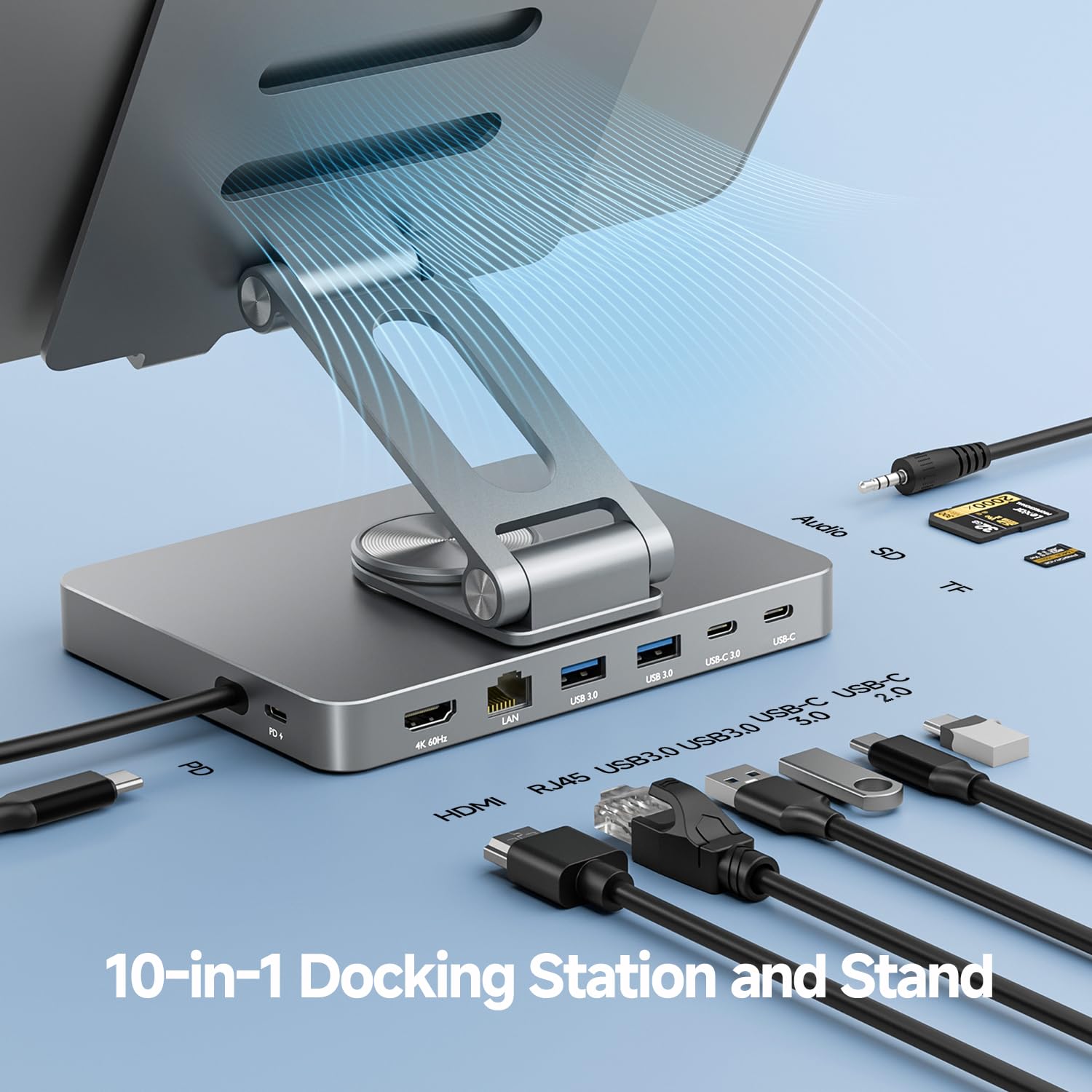 iPad Pro USB C Hub, adattatore per iPad Pro M4 M2 M1 13 12.9 11 pollici iPad Air Docking Station pieghevole con 4K 60Hz HDMI, ricarica PD, lettore di schede SD/TF, 3 USB 3.0, audio da 3,5 mm, supporto