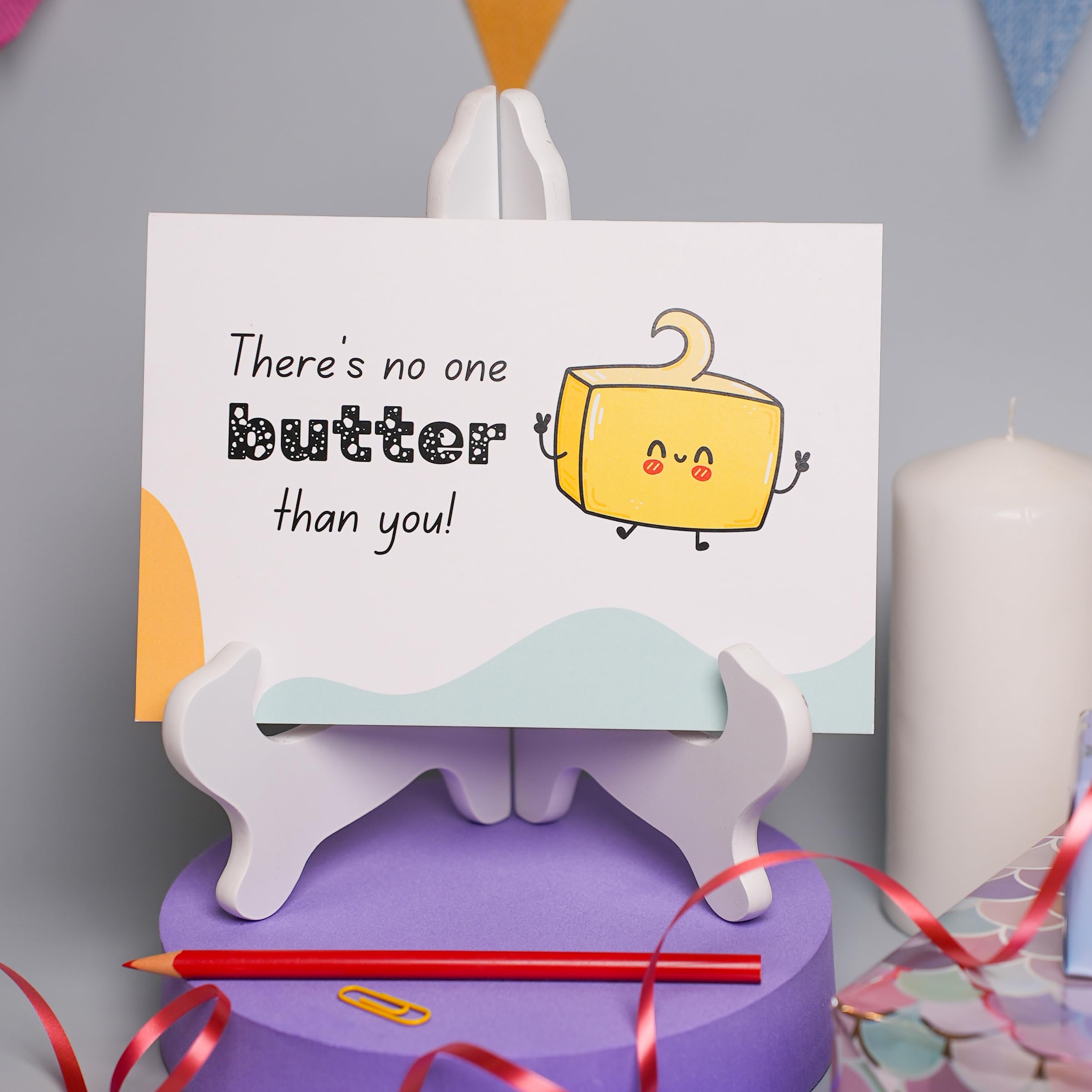 PaperPlay Funny Birthday Card, Cute Thank You Card for Friends or Loved Ones, Matte Thick Paper and Professional Color Print, 5.3x7.6 Inches (No One Butter)