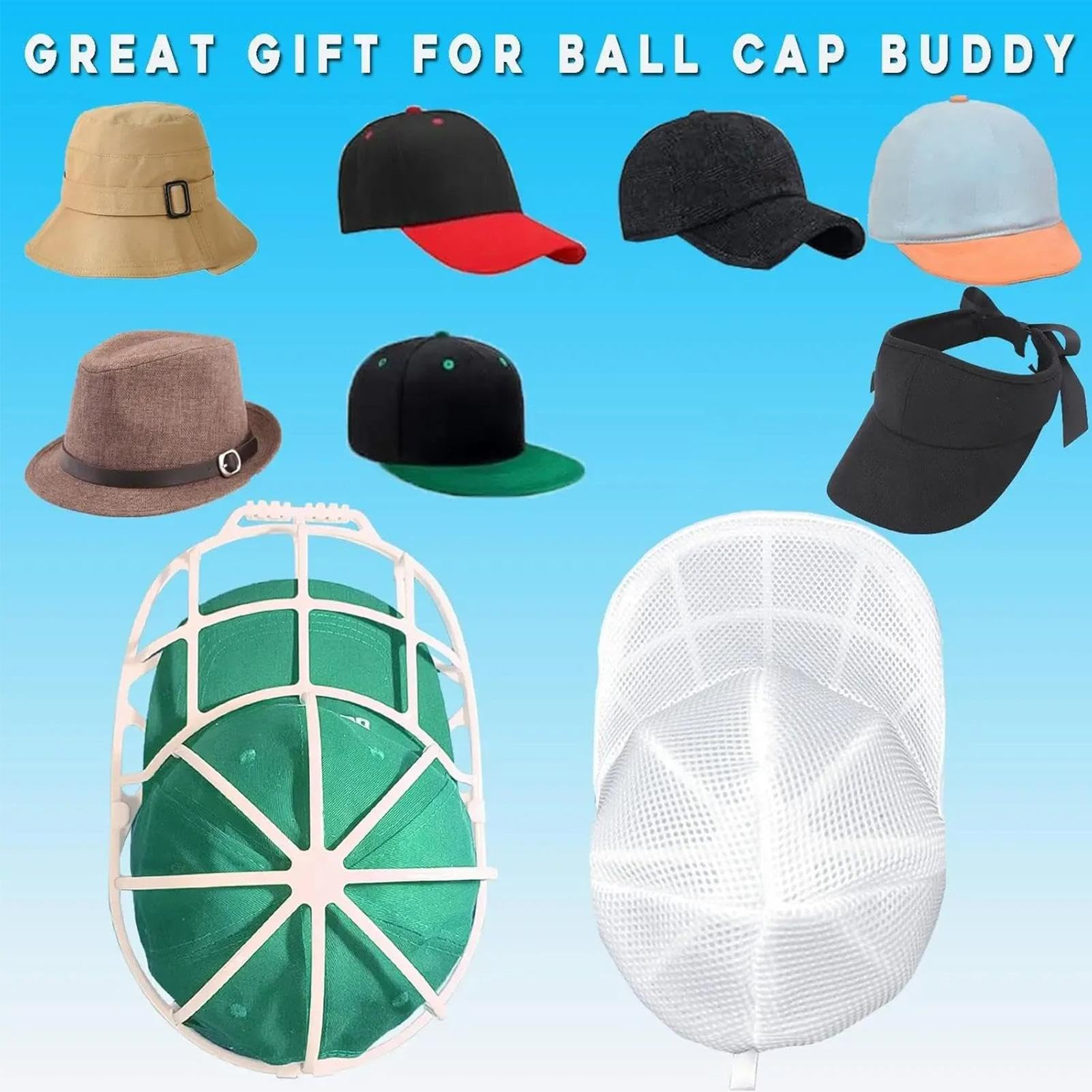 Protezione per cappellino per lavatrice – Supporto portaoggetti per copricapo | Gabbia di lavaggio per cappellino da baseball – per cappellini da baseball, e curve, copricapo, viaggi, prese
