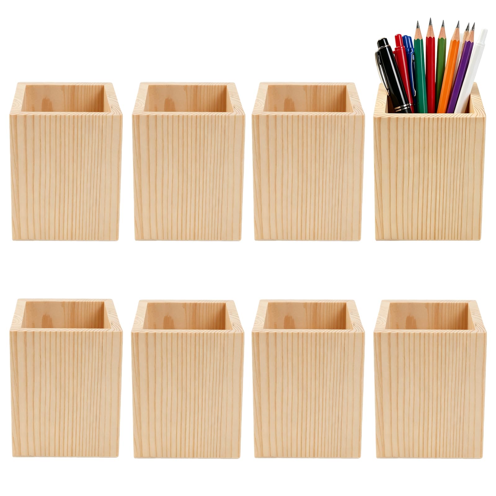 Jiayaus 8Pcs Wooden Pen Holder, Square Pen Pencil Pot