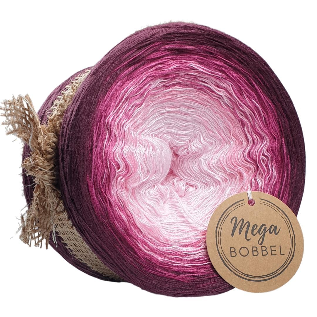 MegaBobbel*Pinke Beeren*A345* (Außenfarbe: Chianti 2) Farbverlaufsgarn - Lace Garn Bobbel Wolle zum Häkeln & Stricken (4 fädig, 2000m)
