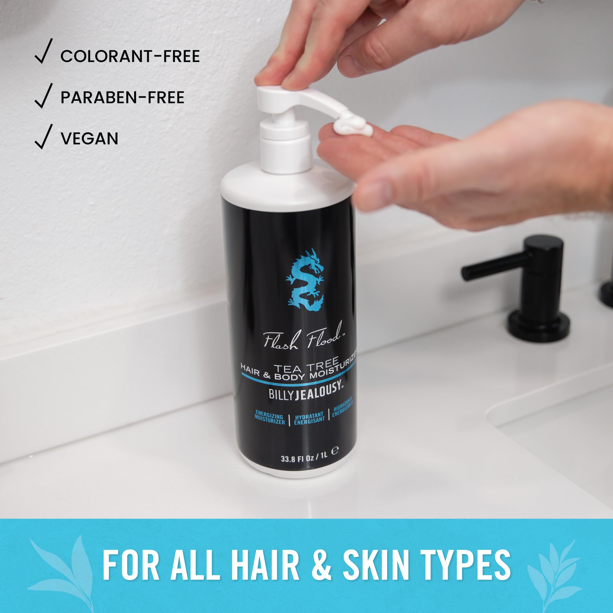 Billy Jealousy Flash Flood Tea Tree Hair & Body Moisturizer Ideal for All Hair & Skin Types with Tea Tree, Lavender and Peppermint