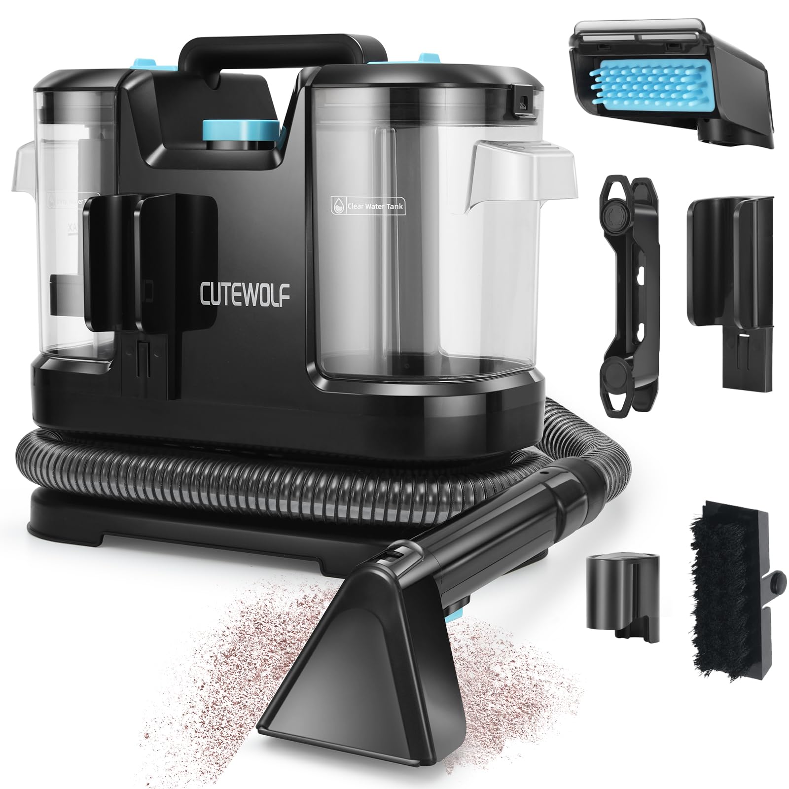 Cutewolf Portable Carpet and Upholstery Cleaner Powerful Suction Carpet Cleaner with Dual Brush Heads Deep Stain Spot Odor