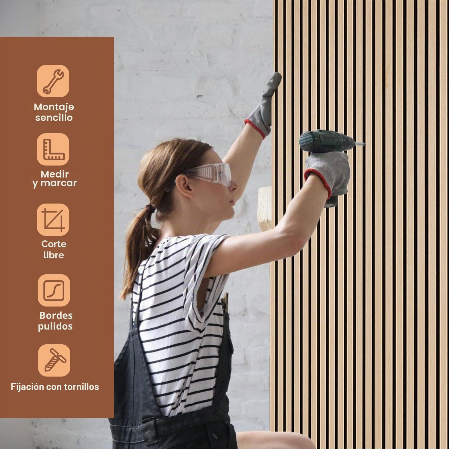 Fiqops 6X Paneles Acústicos de Madera 120x60cm, Paneles Murales de Madera y Feltro, Paneles de Roble, Revestimiento para Paredes de Madera para Estudio y Casa, Decoración para Paredes Interiores