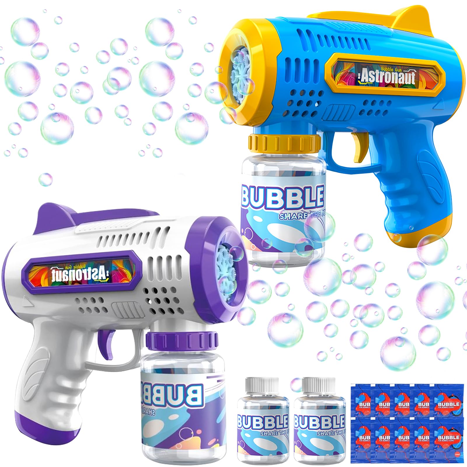 2 Pistola de Burbujas para Niños Máquina Burbujas de Jabon Niños Máquina Automática de Burbujas 10000+ Burbujas para Cumpleaños Fiestas, Aire Libre Bodas