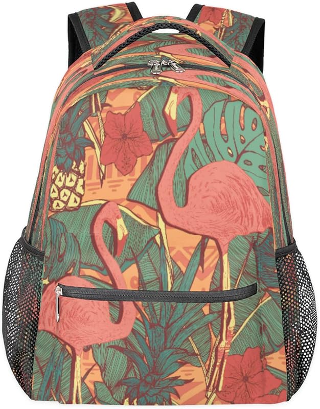 Mochilas para adolescentes, meninas, meninos, flamingo, animal, mochila de viagem para mulheres e homens, bolsas de livro de folhas de palmeira, mochilas universitárias, mochilas para laptop de trabalho, mochila resistente à água para caminhadas, Multicor, Medium em oferta na Shopee