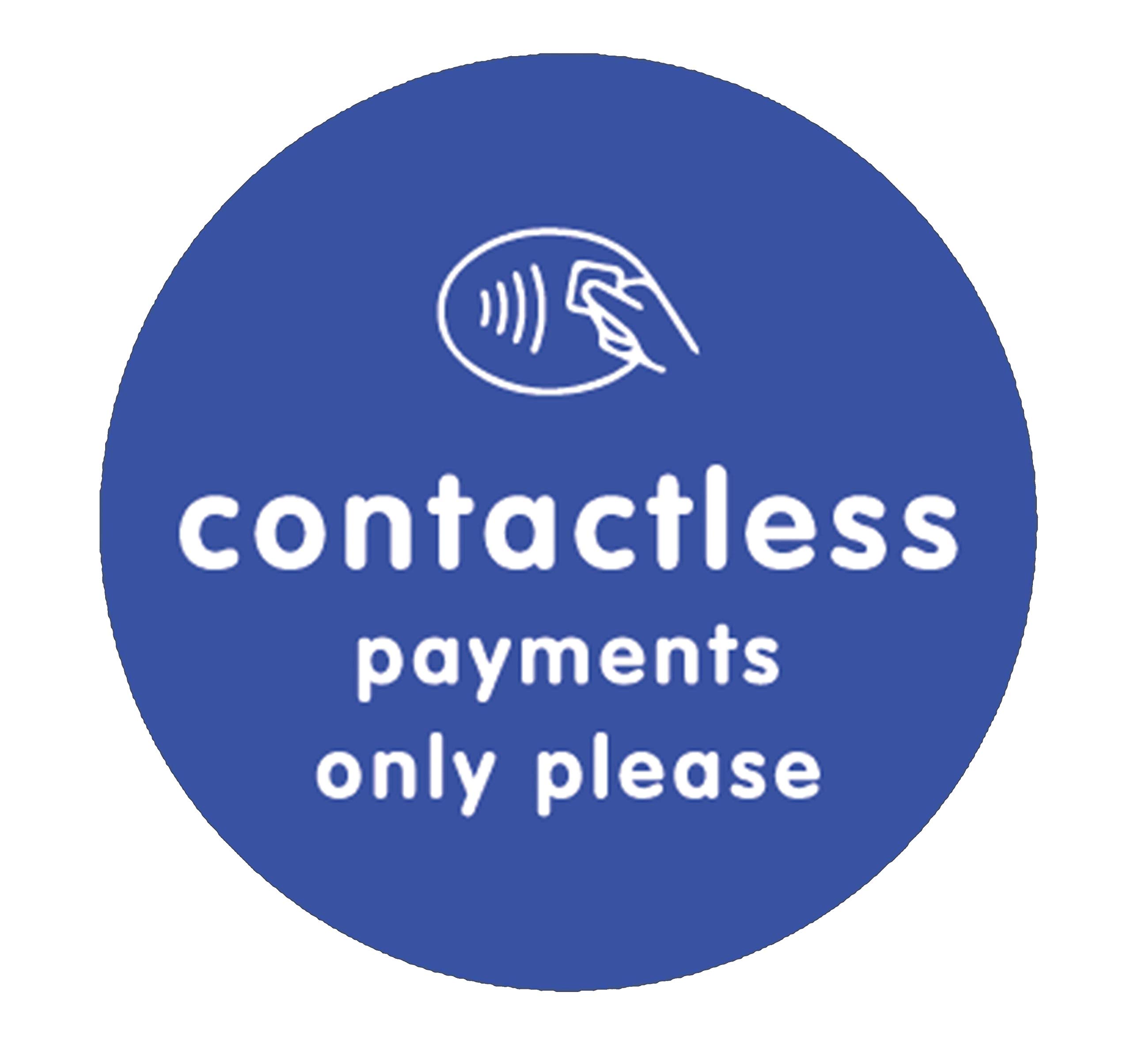 Vinyl Contactless Payment Only Sticker for Windows/Floor, Removable, Anti-Slip, Self-Adhesive – Contactless Payments Only Please - (Shop/Supermarket Sign) 220mm x 220mm (Blue)