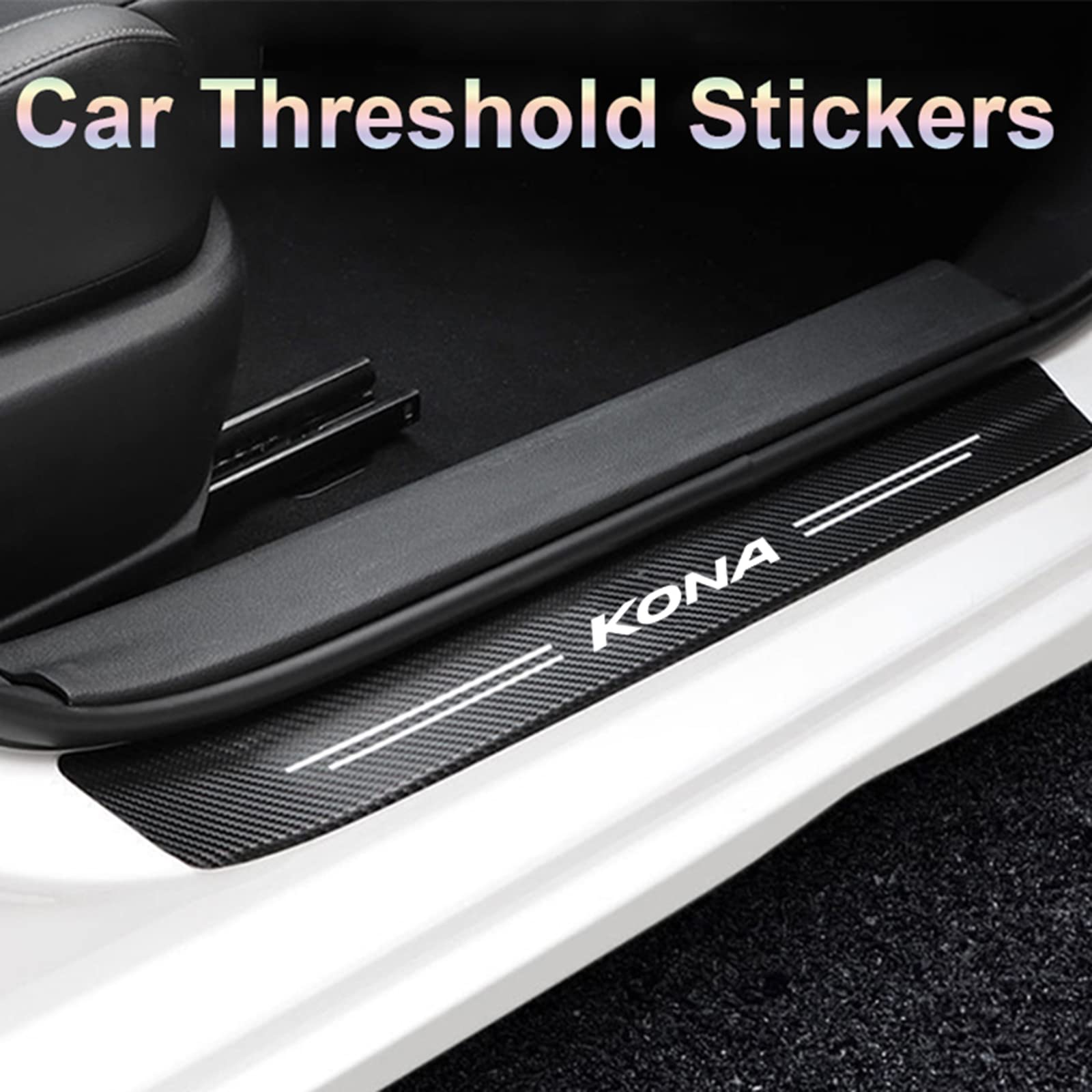 Fibra di Carbonio Battitacco per Auto Sticker, per Hyun-dai Kona, 4 Pezzi Battitacco Protezione Plates Anti-Graffio Scuff Adesivi Decorativi Accessori,White