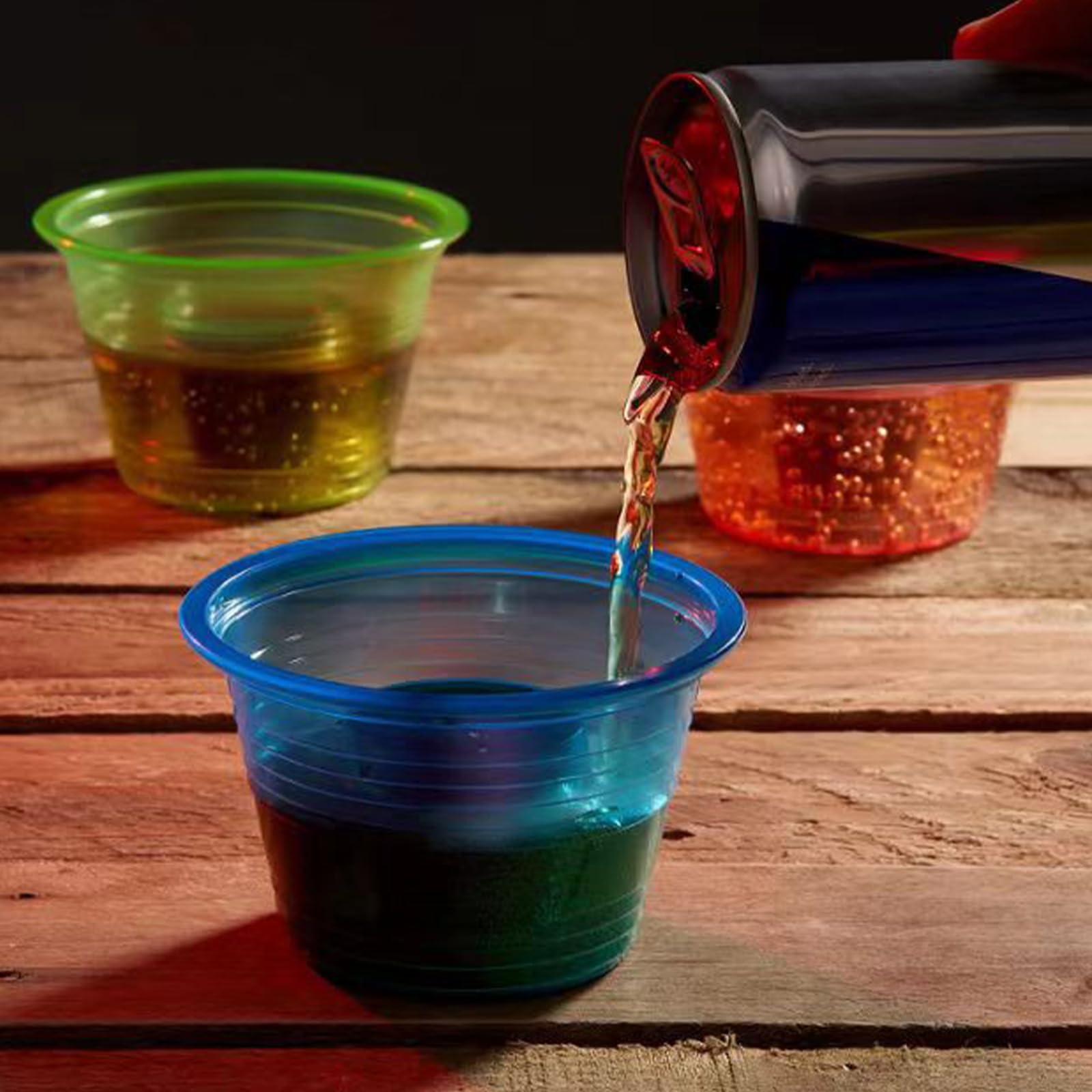 100 vasos de chupito bomb de plástico, 100 ml, vasos de chupito con inserto de vaso de chupito, vasos de plástico transparentes, vasos desechables para todos los eventos (multicolor)