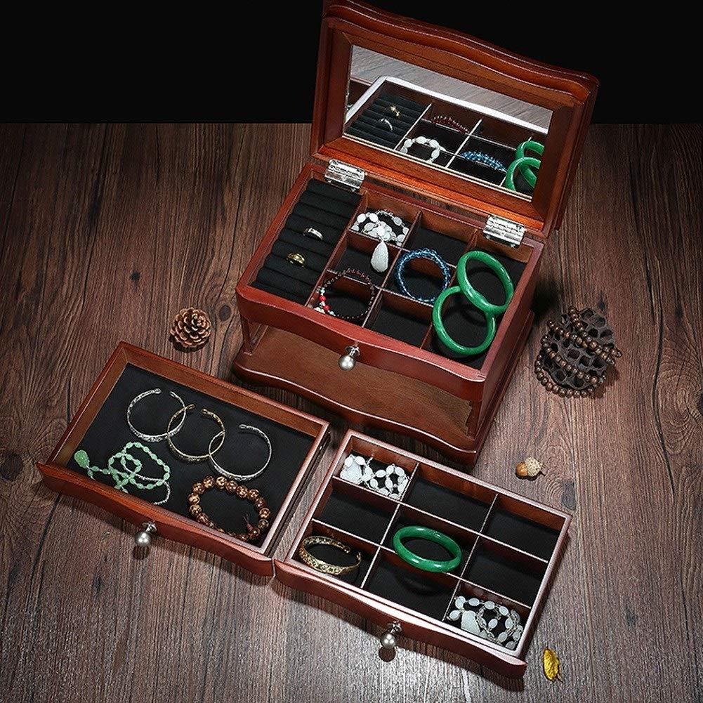 Schmuck-Aufbewahrungsbox, Geschenk für Frauen, Massivholz-Schmuckkästchen, Schmuck-Display-Aufbewahrungsbox mit Spiegel, Halskette, Geschenkbox Beauty Comes