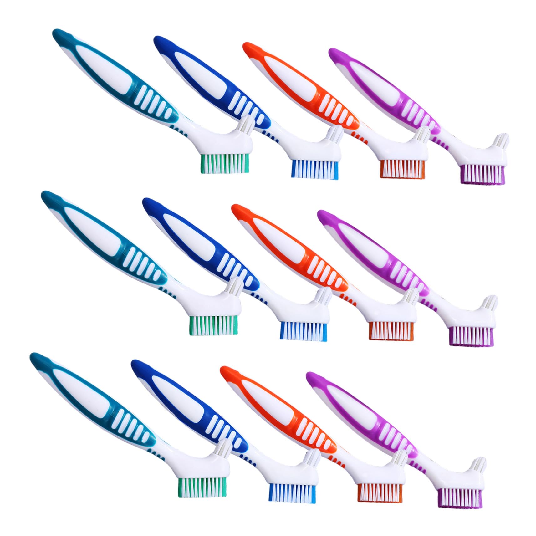 SHERCHPRY 12pezzi Spazzolino per Protesi Dentarie Multiuso Impugnatura Comoda e Setole Delicate per Pulizia Profonda di Dentiere e Apparecchi di Contenzione Kit per Anziani e Viaggi