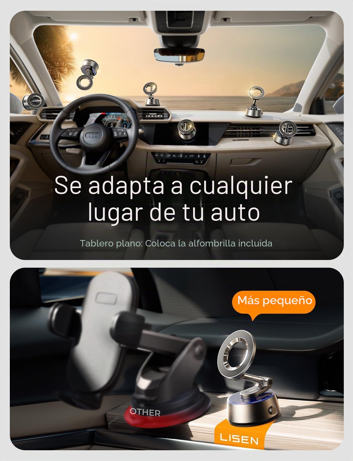 LISEN Soporte de coche Magsafe con ventosa eléctrica - [Adsorción automática] [17 + kg de potencia de succión ultra] 2025 plegable soporte de teléfono móvil al vacío para iPhone 16 Pro Max 15 14 Negro