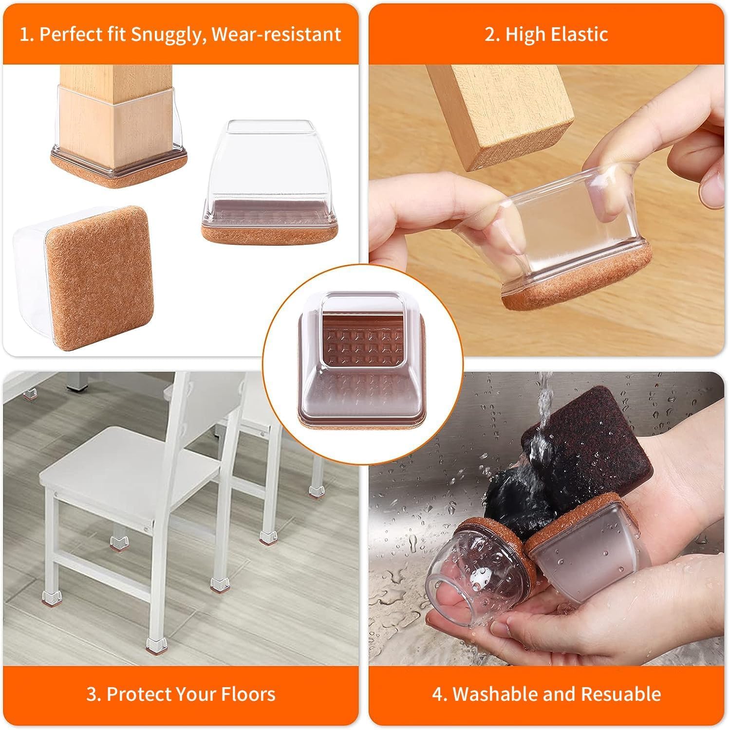 Protectores de Suelo para Patas de Silla 28-37mm, 16 Tapas de Silicona pequeñas para Patas de Silla con Fieltro, Fundas de protección para Patas de Silla de Silicona, Protectores para Patas de Silla - 4
