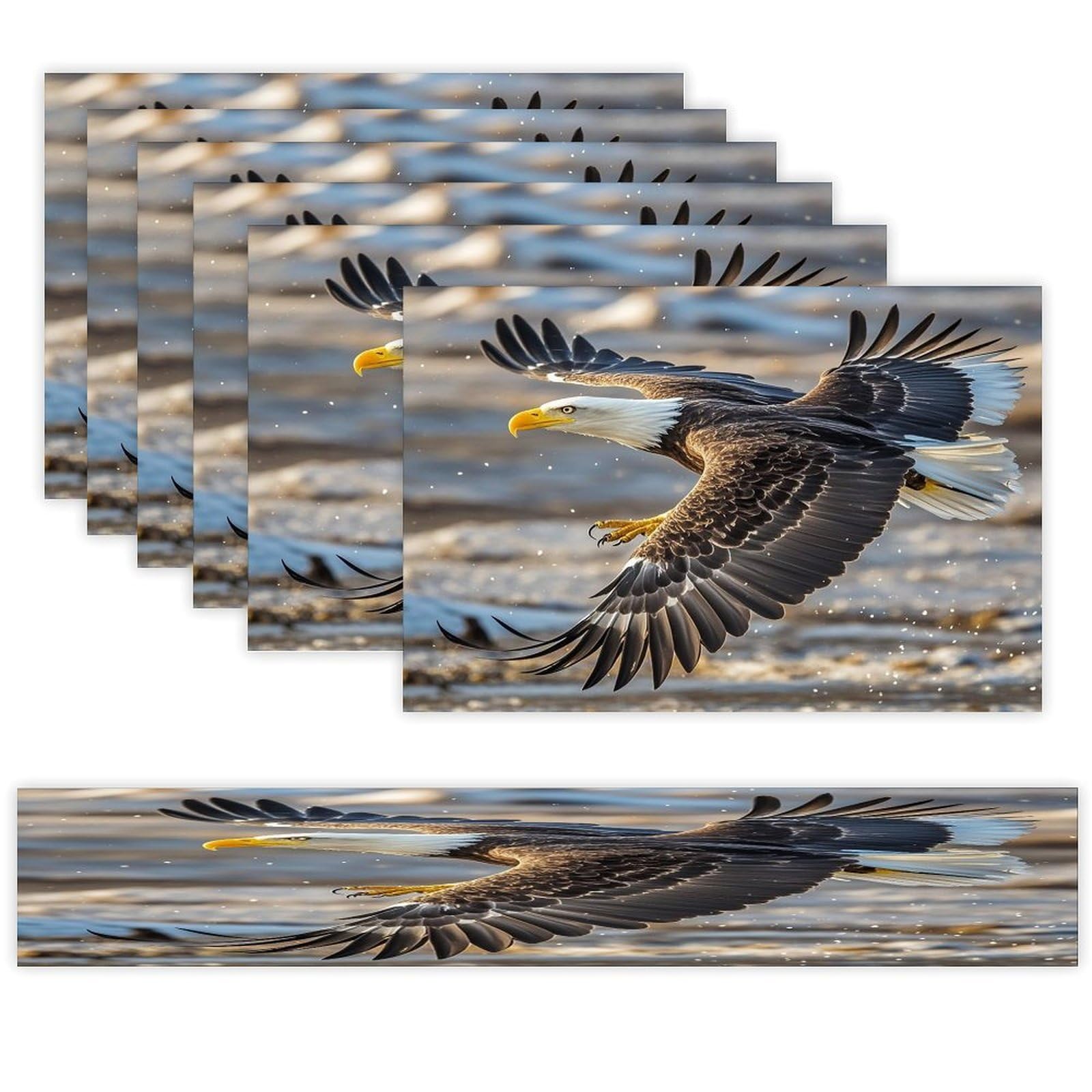Bald Eagle Flying Table Runner and Placemats Set of 6 Heat Resistant Washable Table Runners Dining Mat Sets Modern Cloth Place Mats Linen Table Decor for Kitchen Dining Room