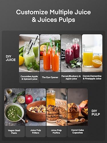 Miniatura 5 de Extractor de exprimidores de boca ancha de 3 pulgadas, potencia máxima de 800 W, para verduras y frutas con ajuste de 3 velocidades, motor de 400 W,