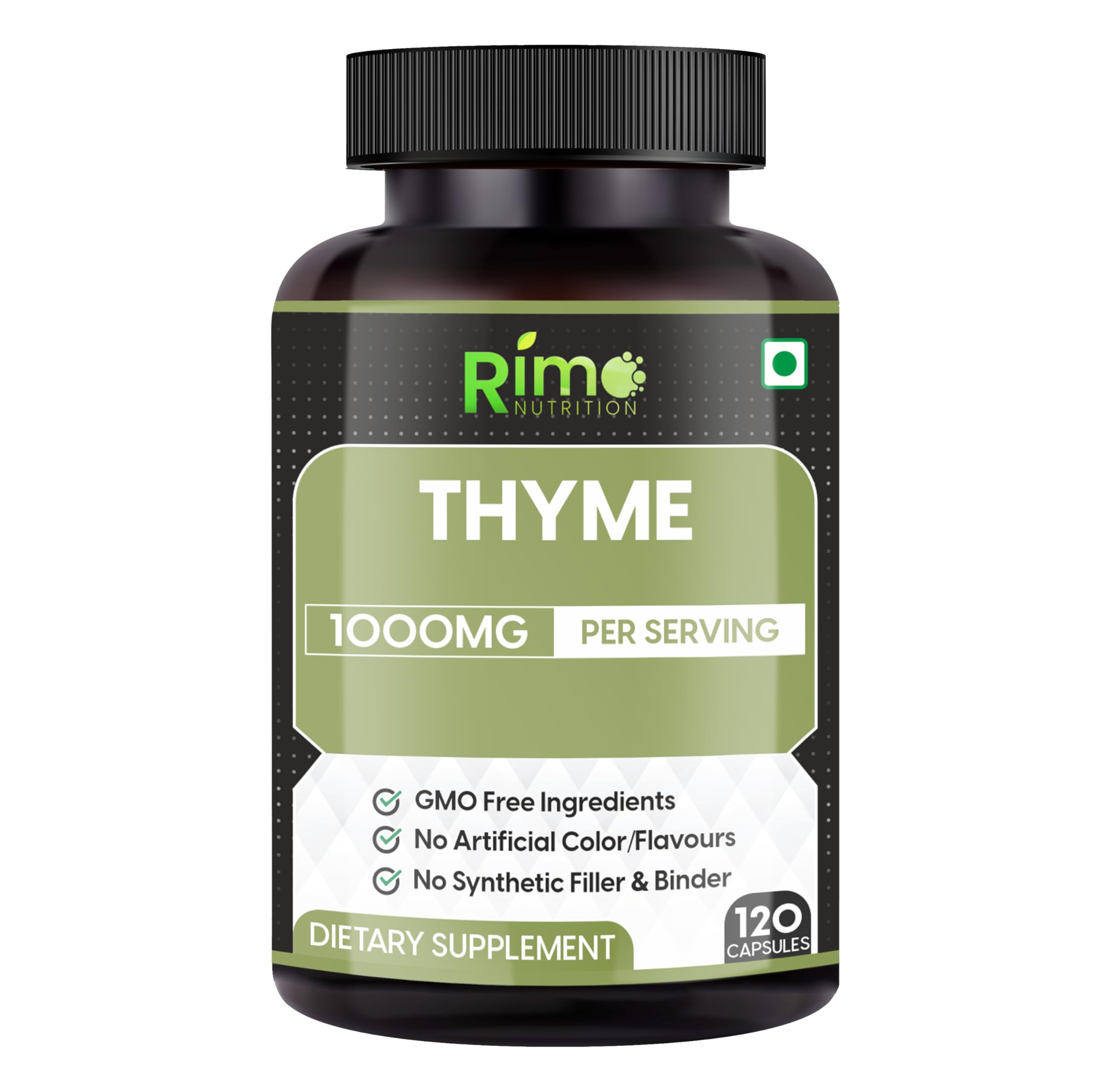 Thyme Herbal Supplement Vegetarian Capsules (Thymus Vulgaris) Dried Leaf (120 Capsules) 1000mg Per Serving