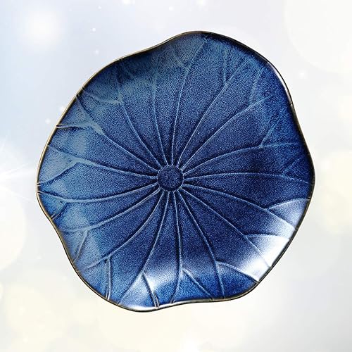 Miniatura 8 de UPKOCH Plato de cerámica decorativo Folio Nelumbinis Bandeja de servir Plato de porcelana Fruta Postre Almuerzo Pasta Plato de comidas (azul)