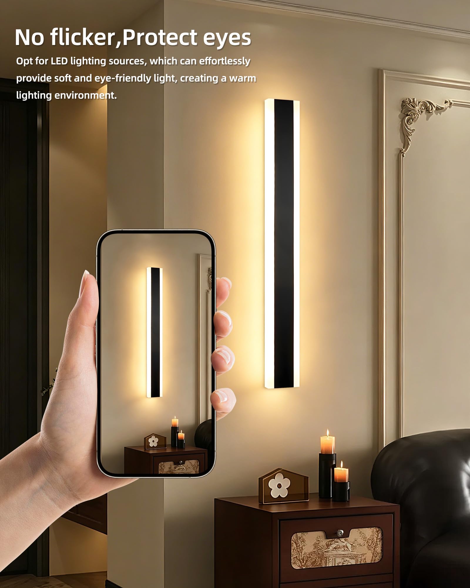 Applique da parete a LED Interno Moderni con Telecomando,120CM Luci | Dimmerabile 10%-100%,3000K-4500K-6000K,Lampada da Parete Lungo Mordern per Camera da Letto, Soggiorno,Scala,120CM/35W/Nero