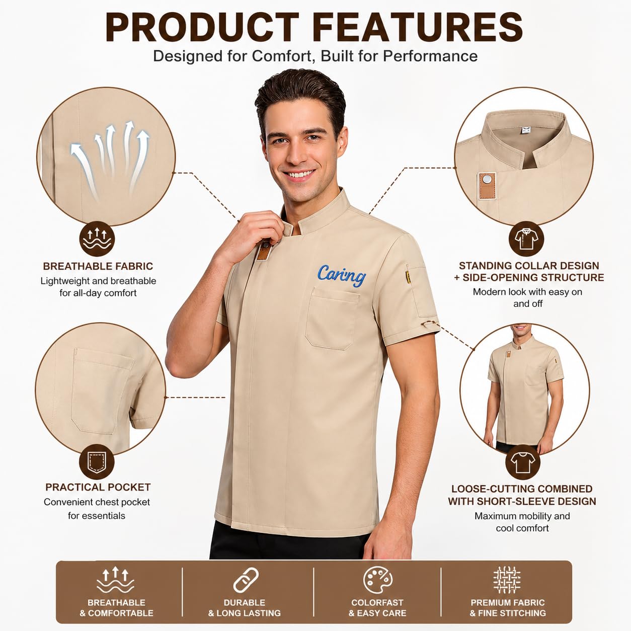 Veste Cuisine Personnalisée Homme Femme avec Broderie Prénom, Blouse de Cuisine Manches Courtes, Uniforme Chef Respirant